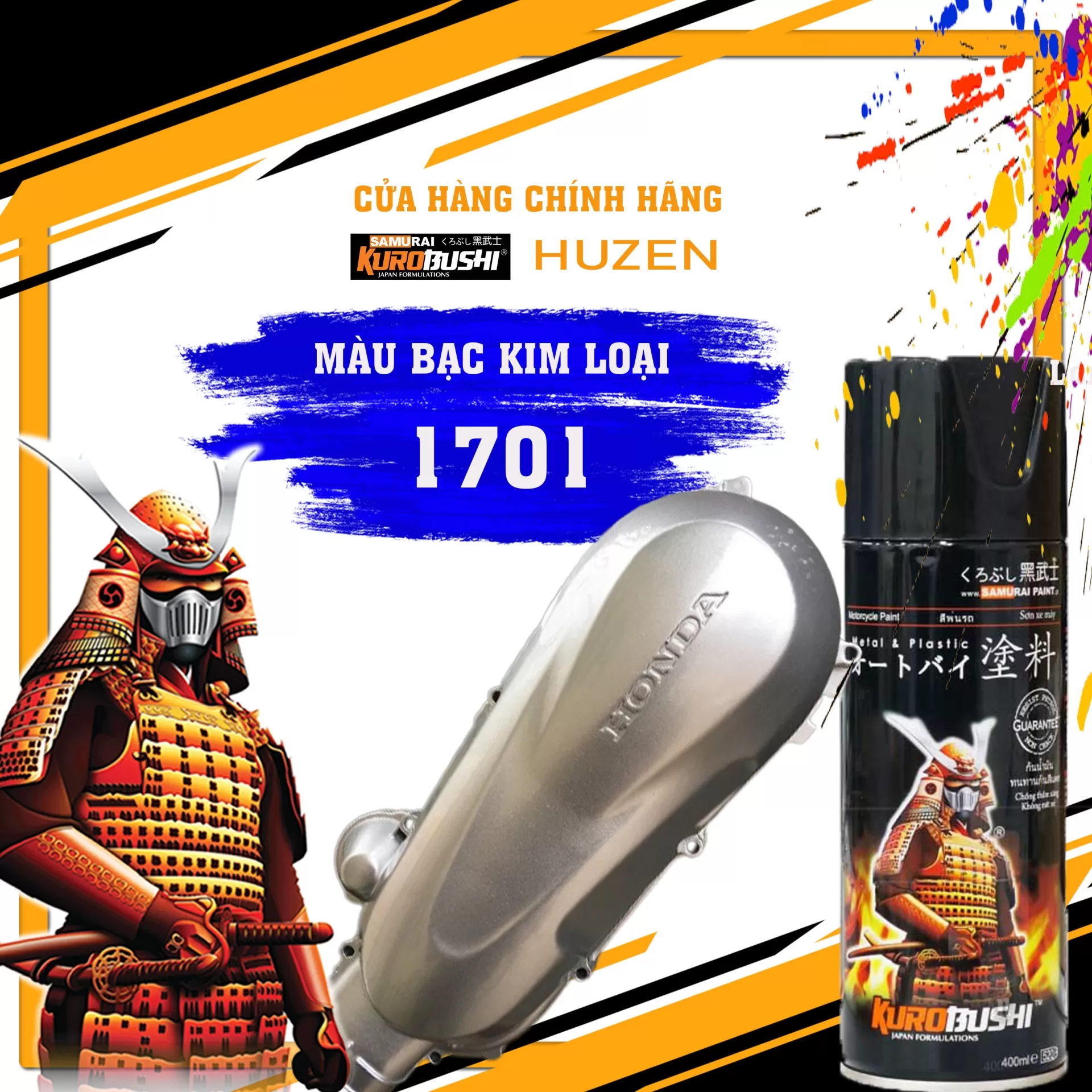 Sơn Xịt Samurai 1701 – Bạc Ánh Kim Sang Trọng, Sáng Bóng Và Bền Màu