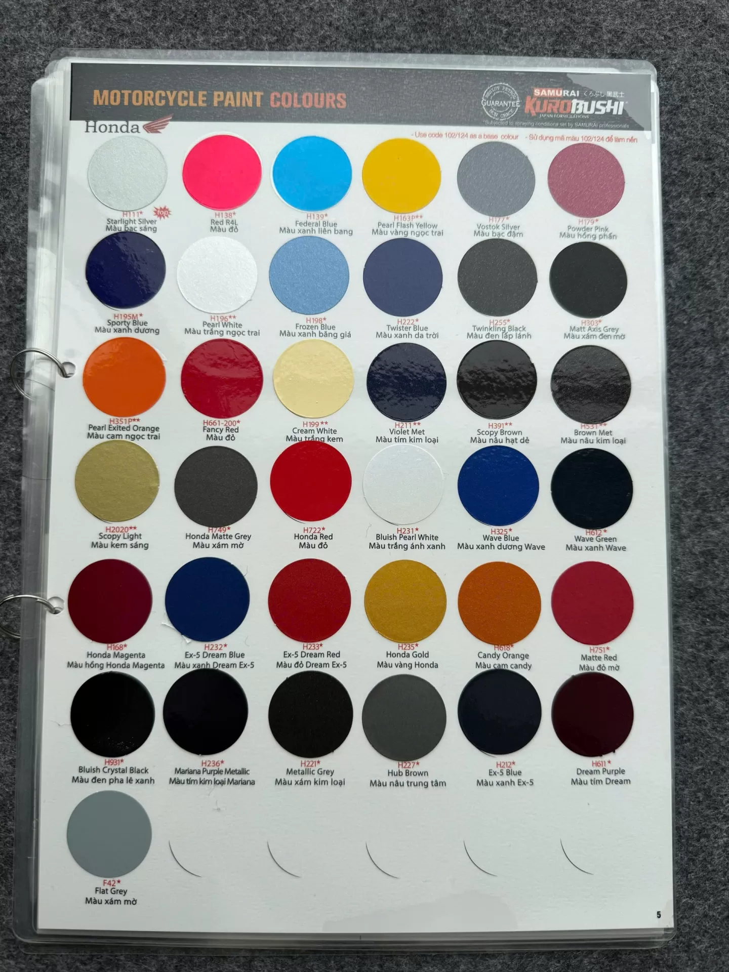 BẢNG MÀU SƠN SAMURAI