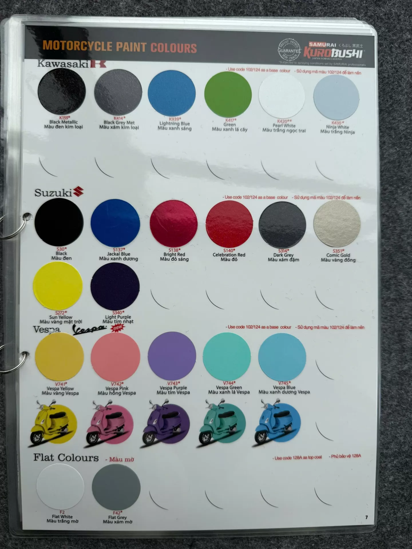 BẢNG MÀU SƠN SAMURAI