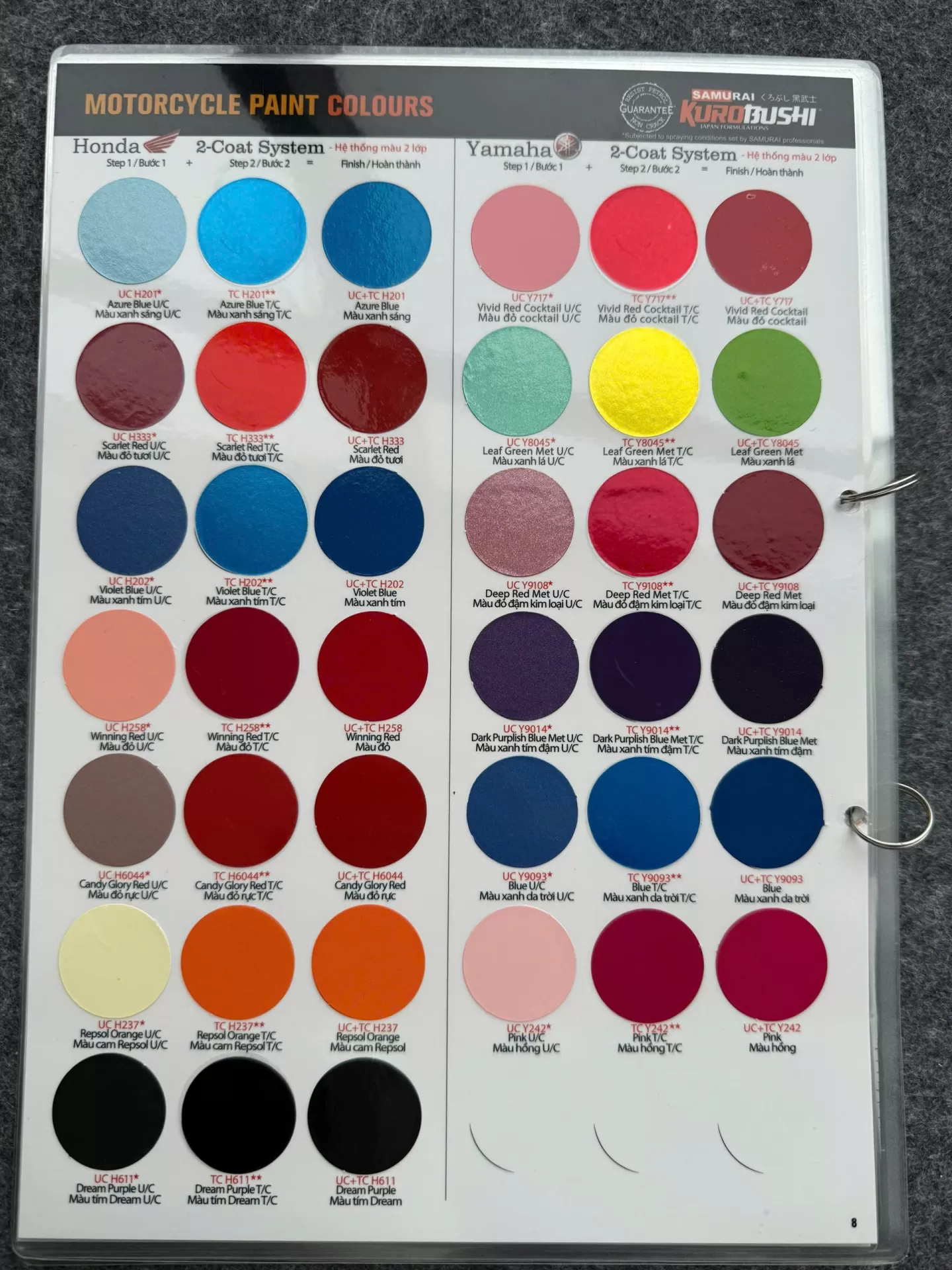 BẢNG MÀU SƠN SAMURAI