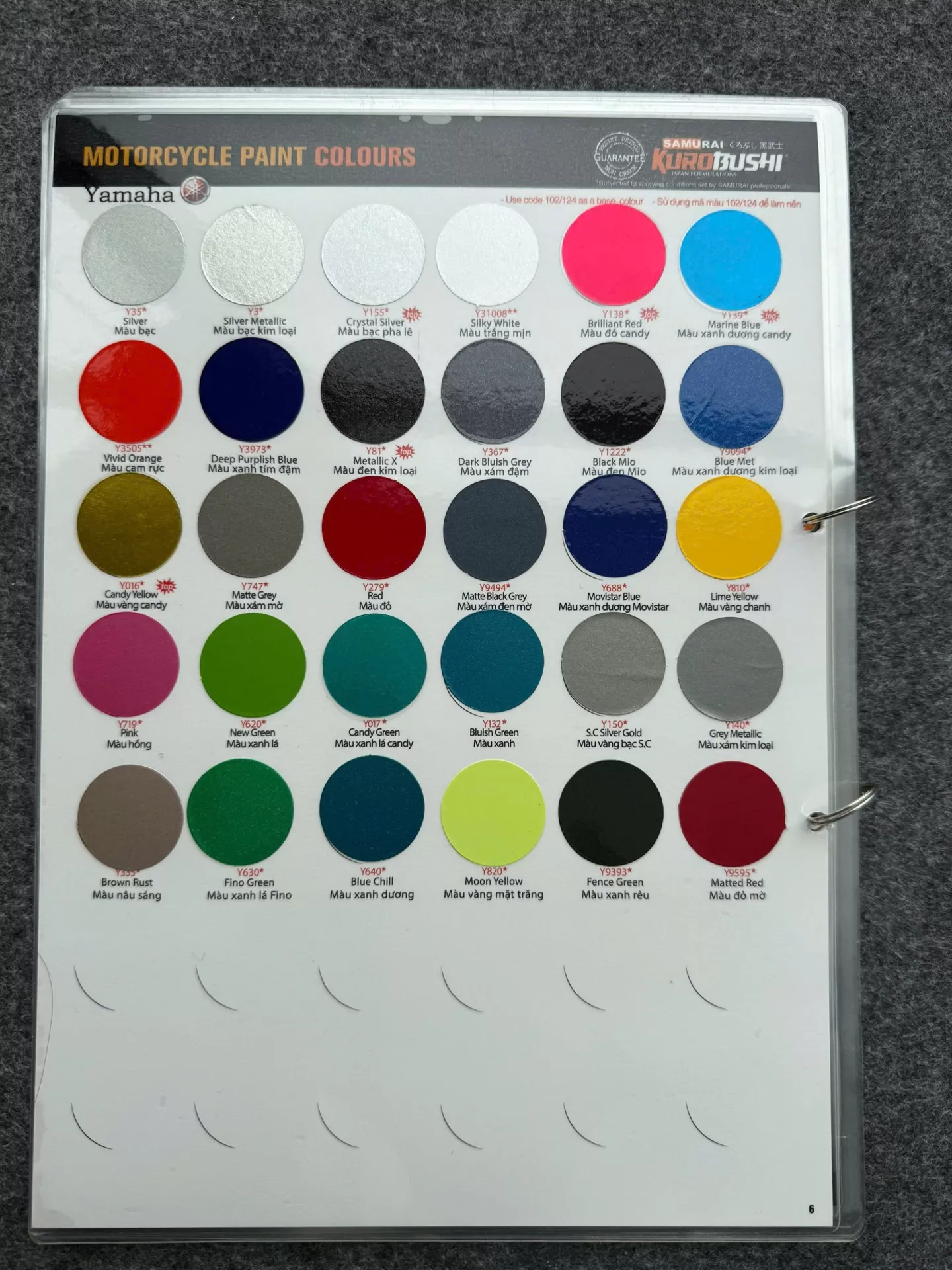 BẢNG MÀU SƠN SAMURAI