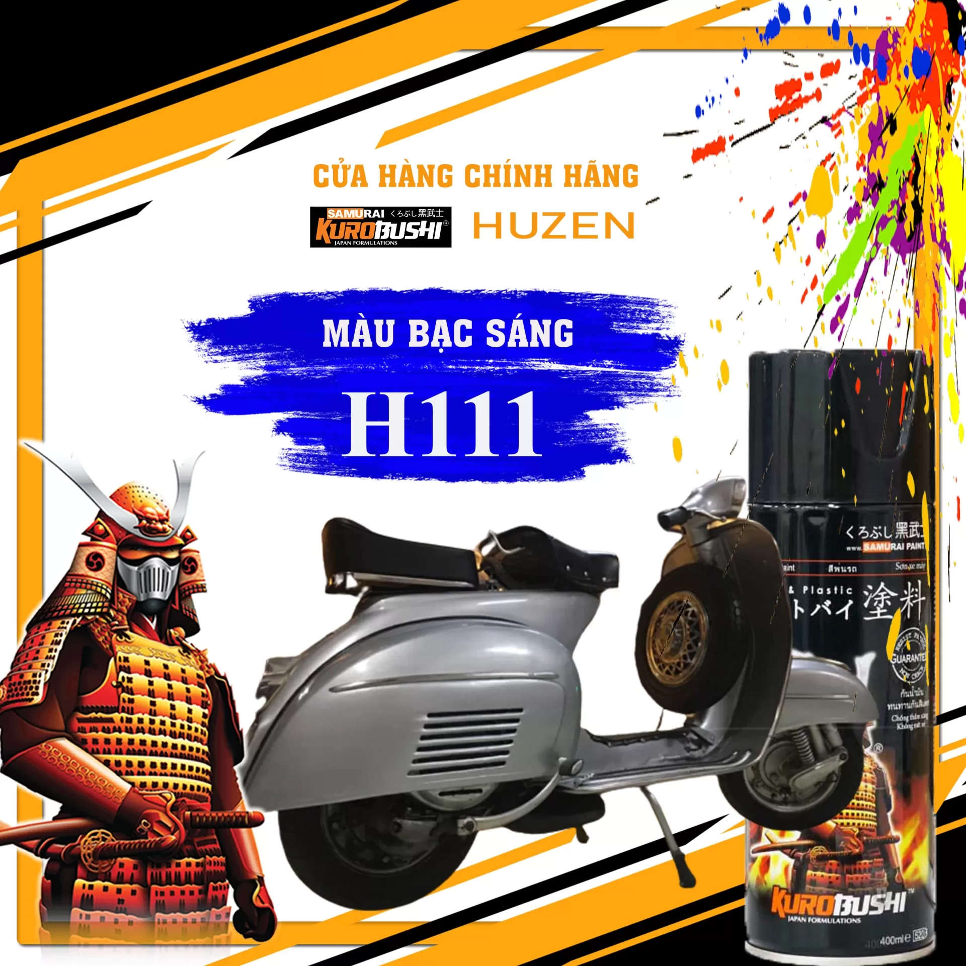 Sơn Xịt Samurai H111 – Bạc Ánh Kim Sáng Bóng, Đẳng Cấp