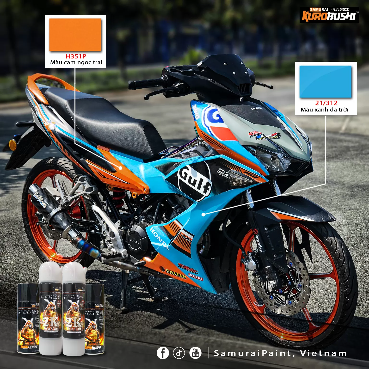 Sơn xịt Samurai H351P màu cam – nổi bật, cá tính, bền màu, nhanh khô