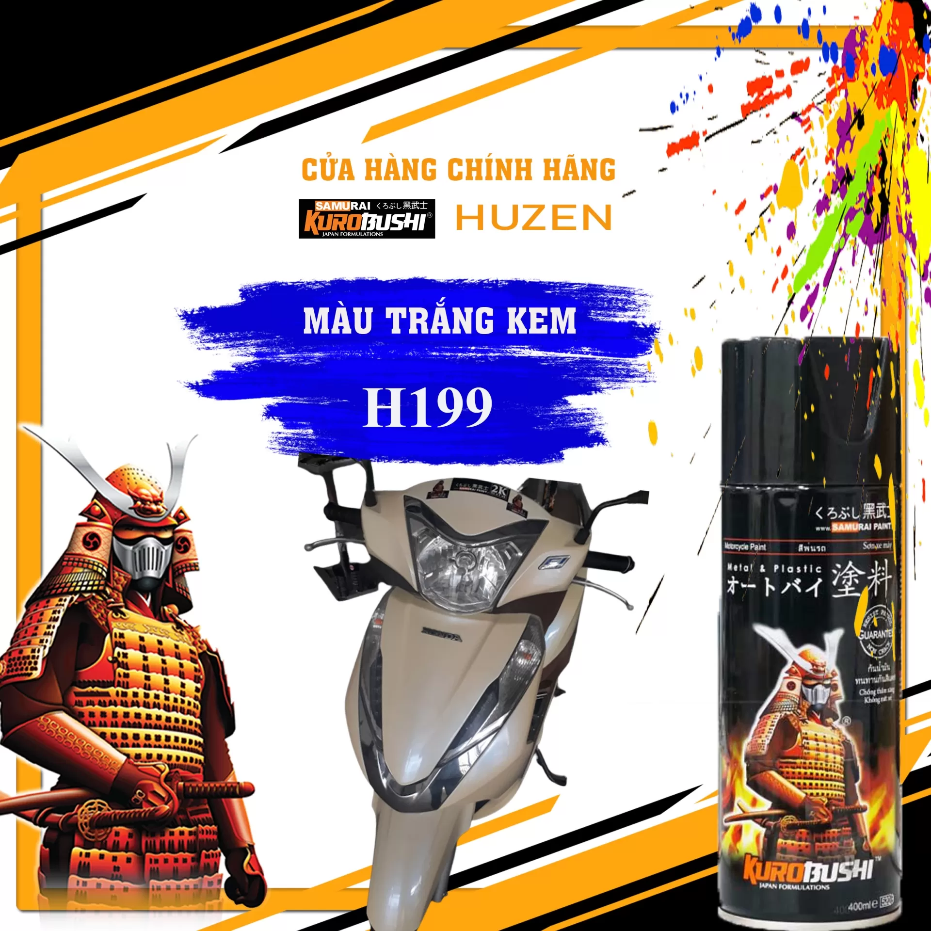Sơn xịt Samurai H199 màu kem – nhẹ nhàng, tinh tế, bền màu, dễ sử dụng