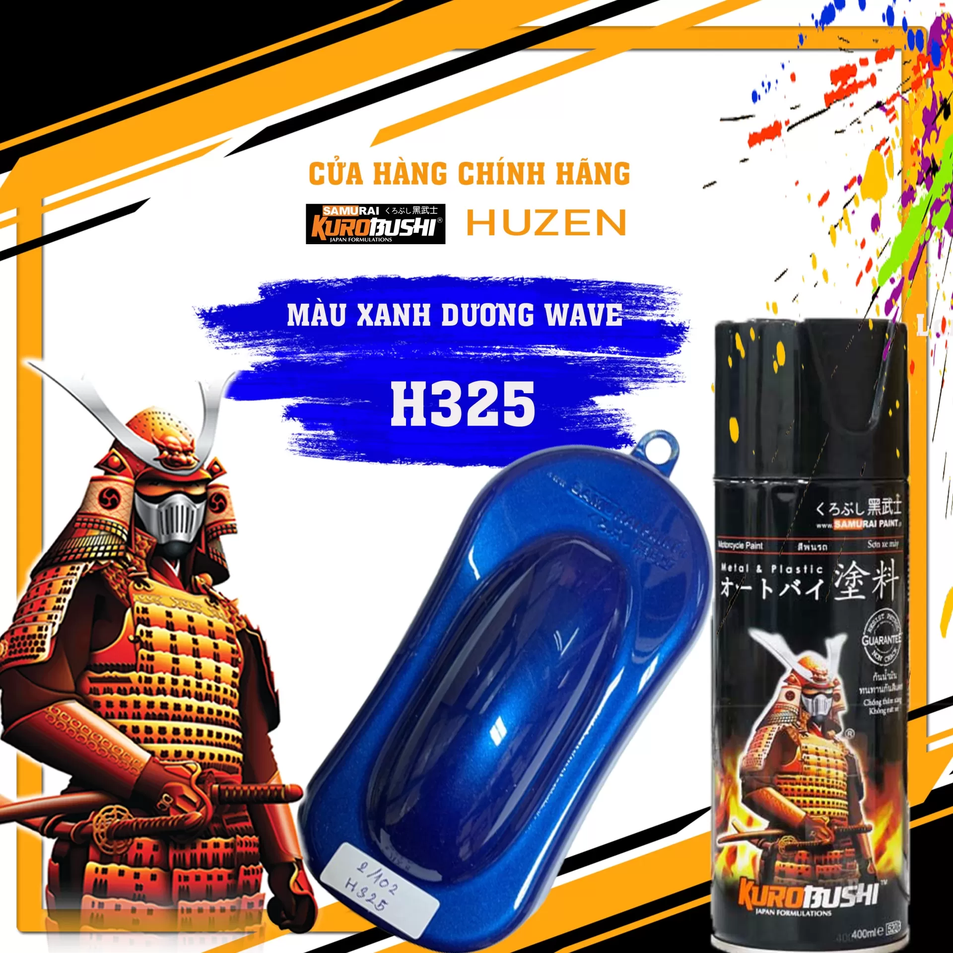 Sơn xịt Samurai H325 màu xanh – tươi mát, nổi bật, bám tốt, khô nhanh