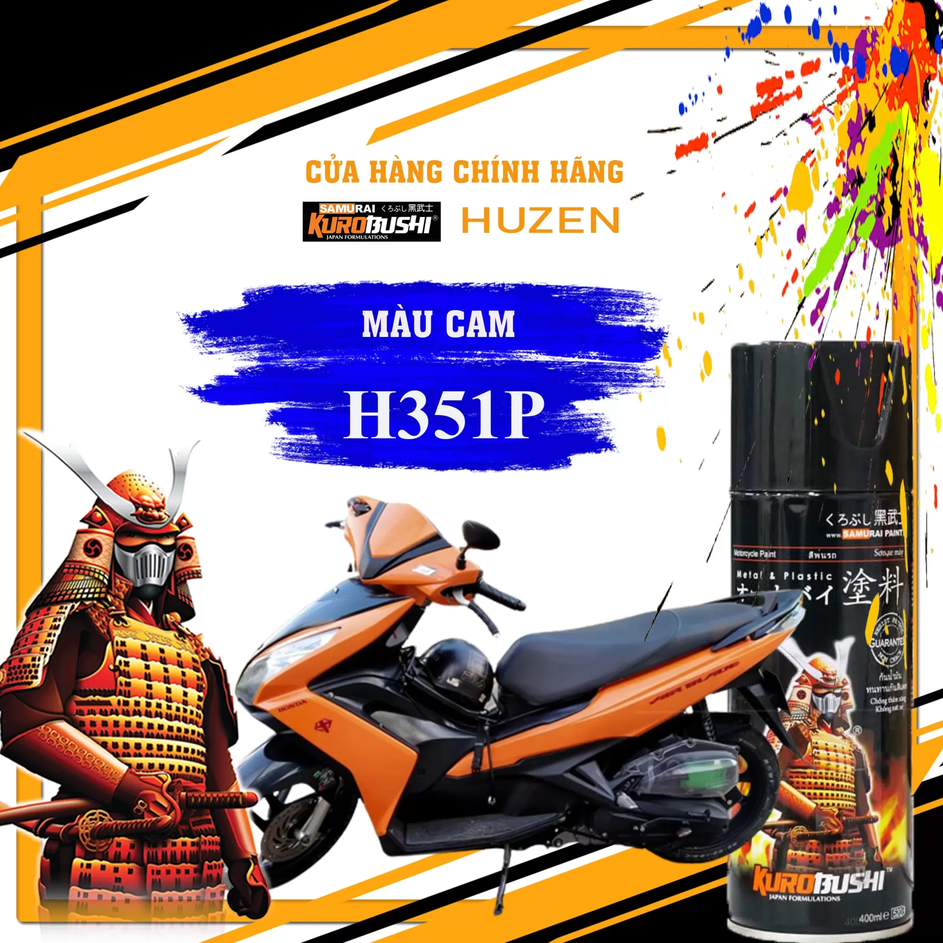 Sơn xịt Samurai H351P màu cam – nổi bật, cá tính, bền màu, nhanh khô