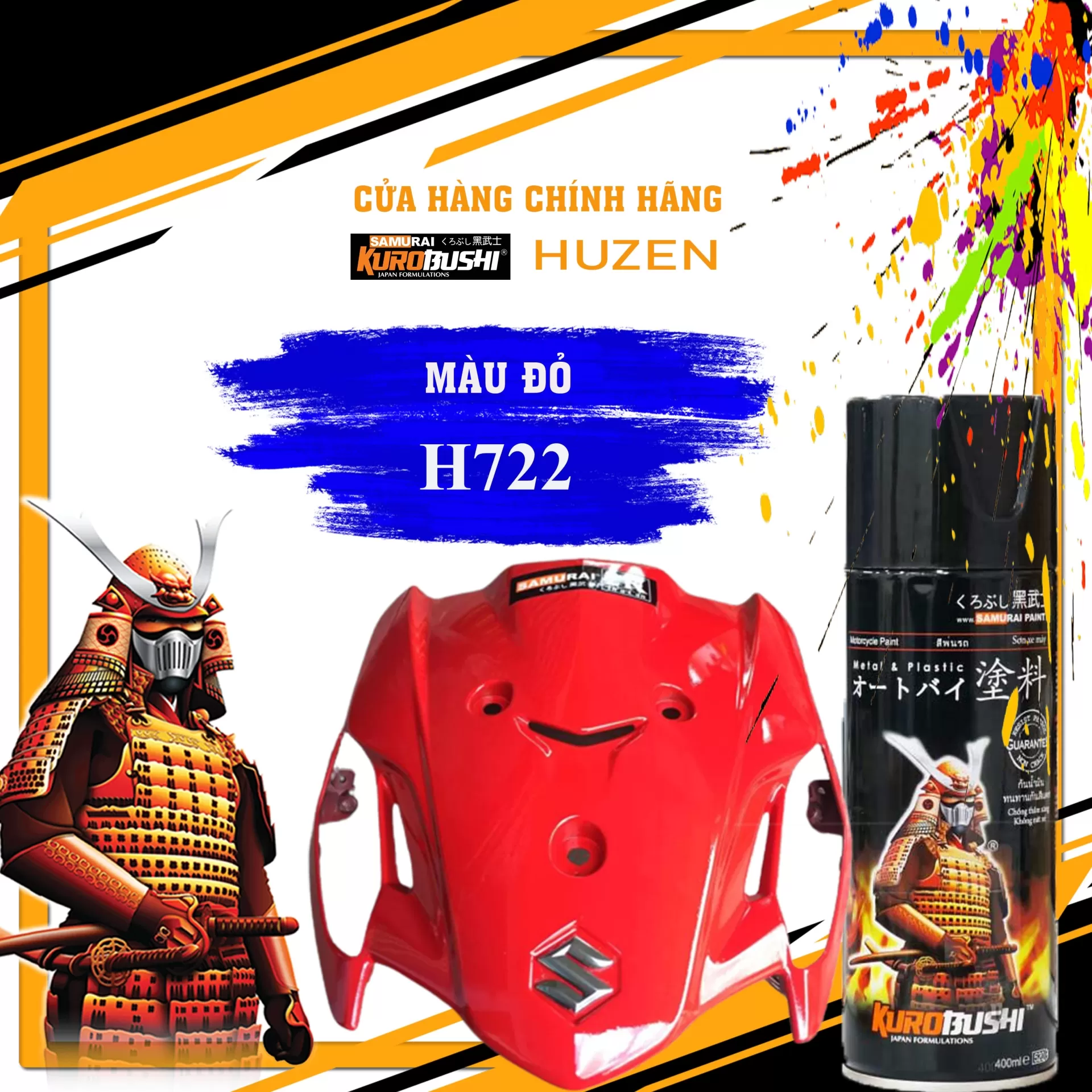Sơn xịt Samurai H722 màu đỏ – nổi bật, cá tính, bám dính tốt, nhanh khô