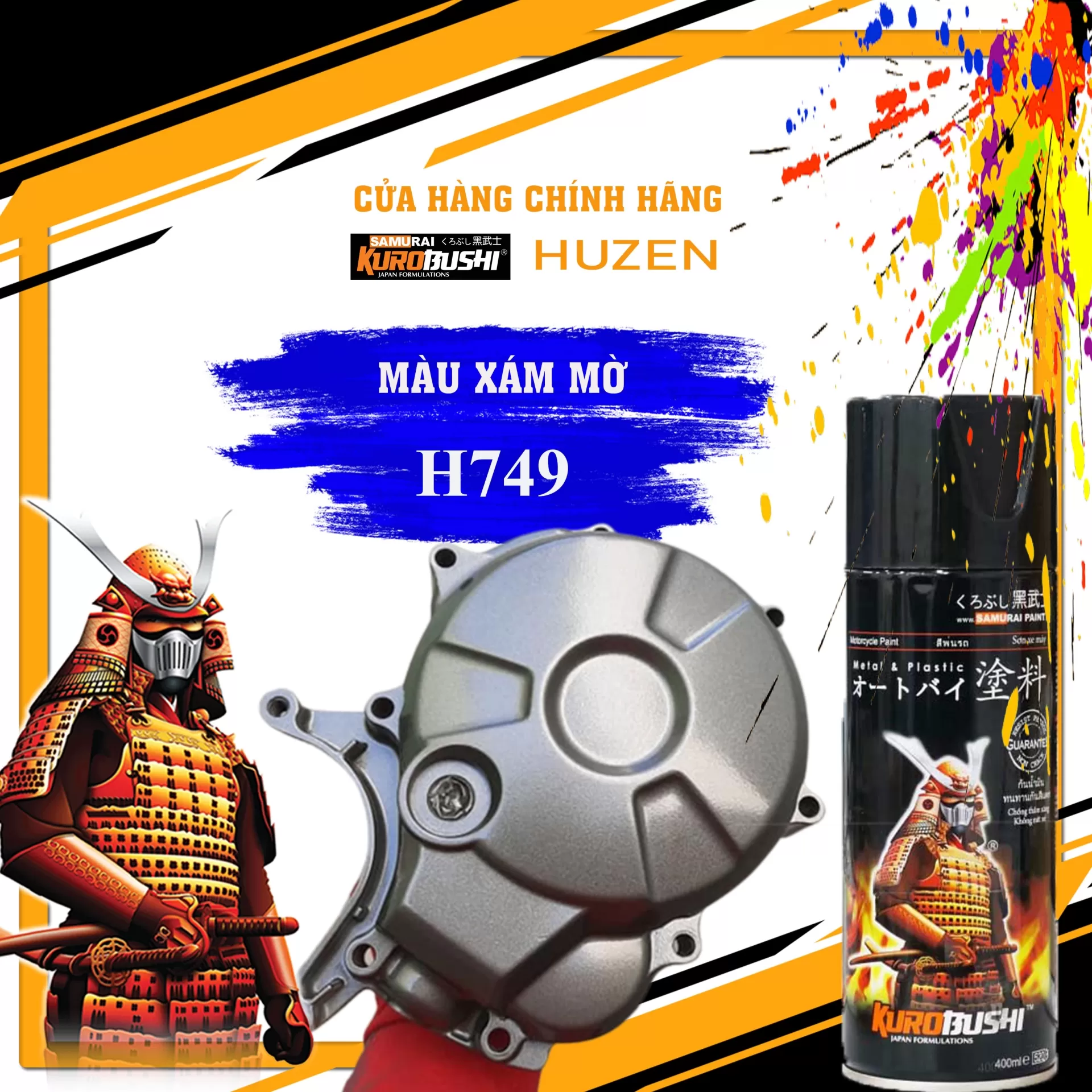 Sơn xịt Samurai H749 màu xám mờ – hiện đại, mạnh mẽ, bền màu, khô nhanh
