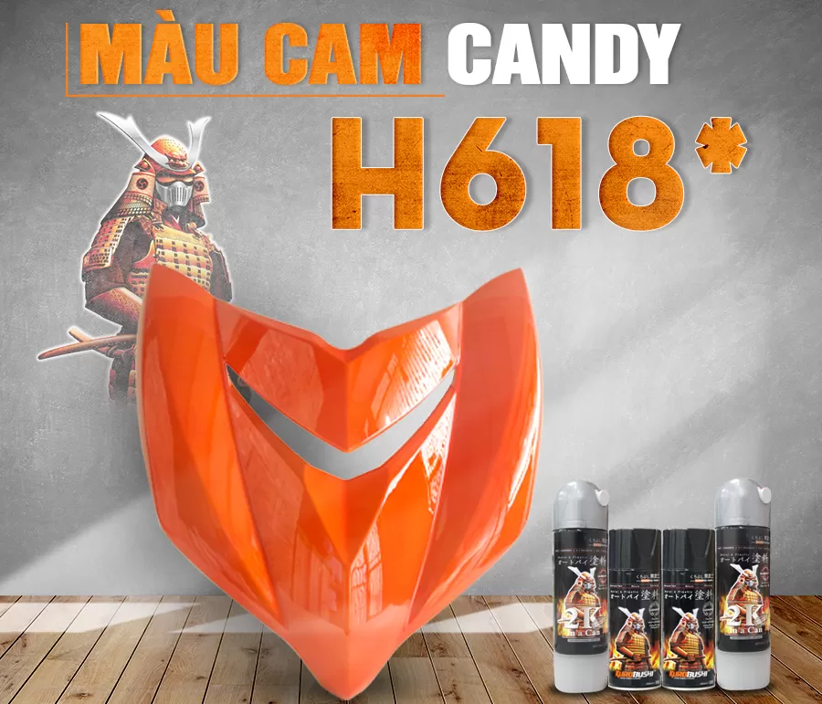 Sơn xịt Samurai H618 – màu cam nổi bật, sắc cam rực rỡ, đều màu, bám chắc, khô nhanh, dễ sử dụng