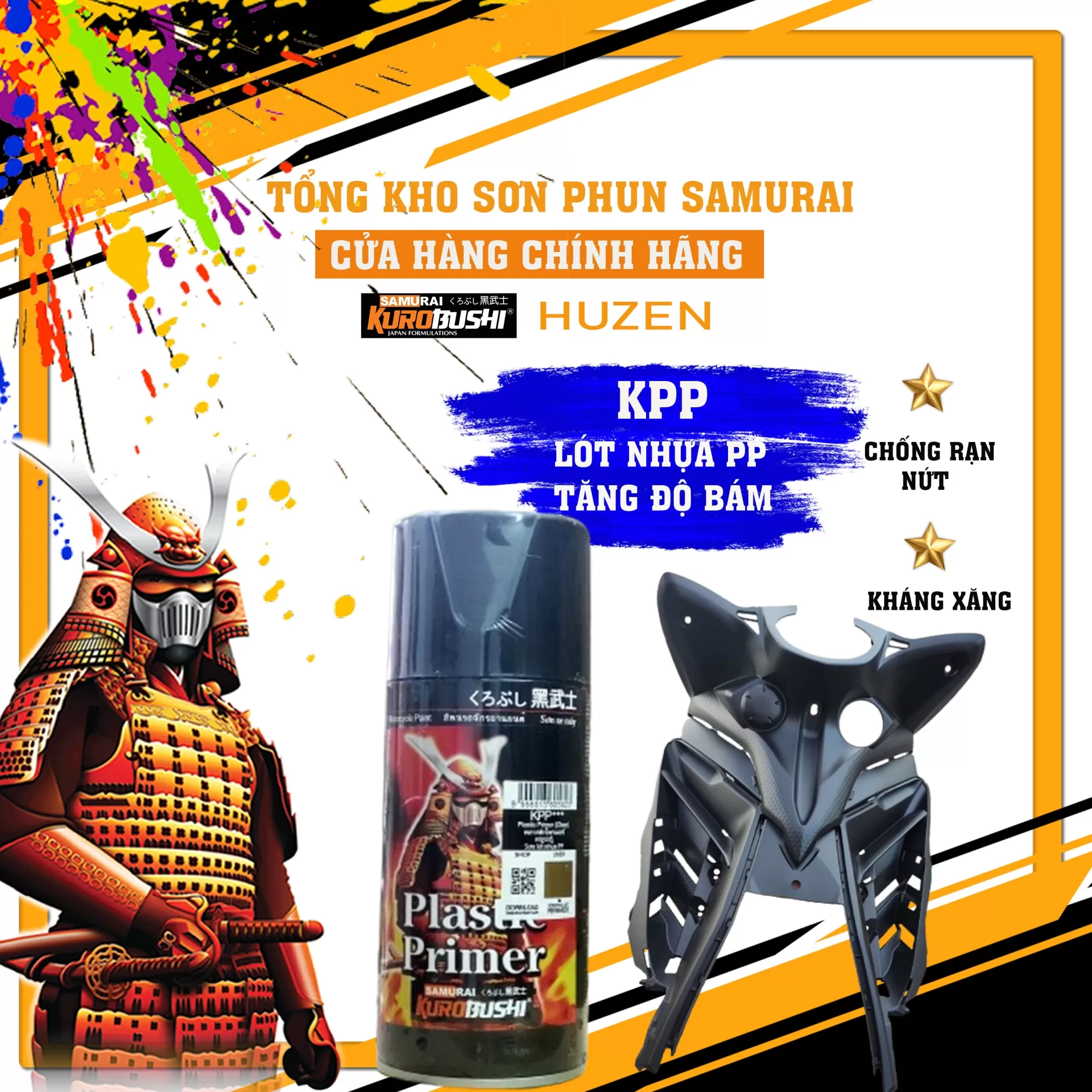 Sơn lót Samurai KPP – chuyên dùng cho nhựa PP, tăng độ bám, chống bong tróc, khô nhanh**