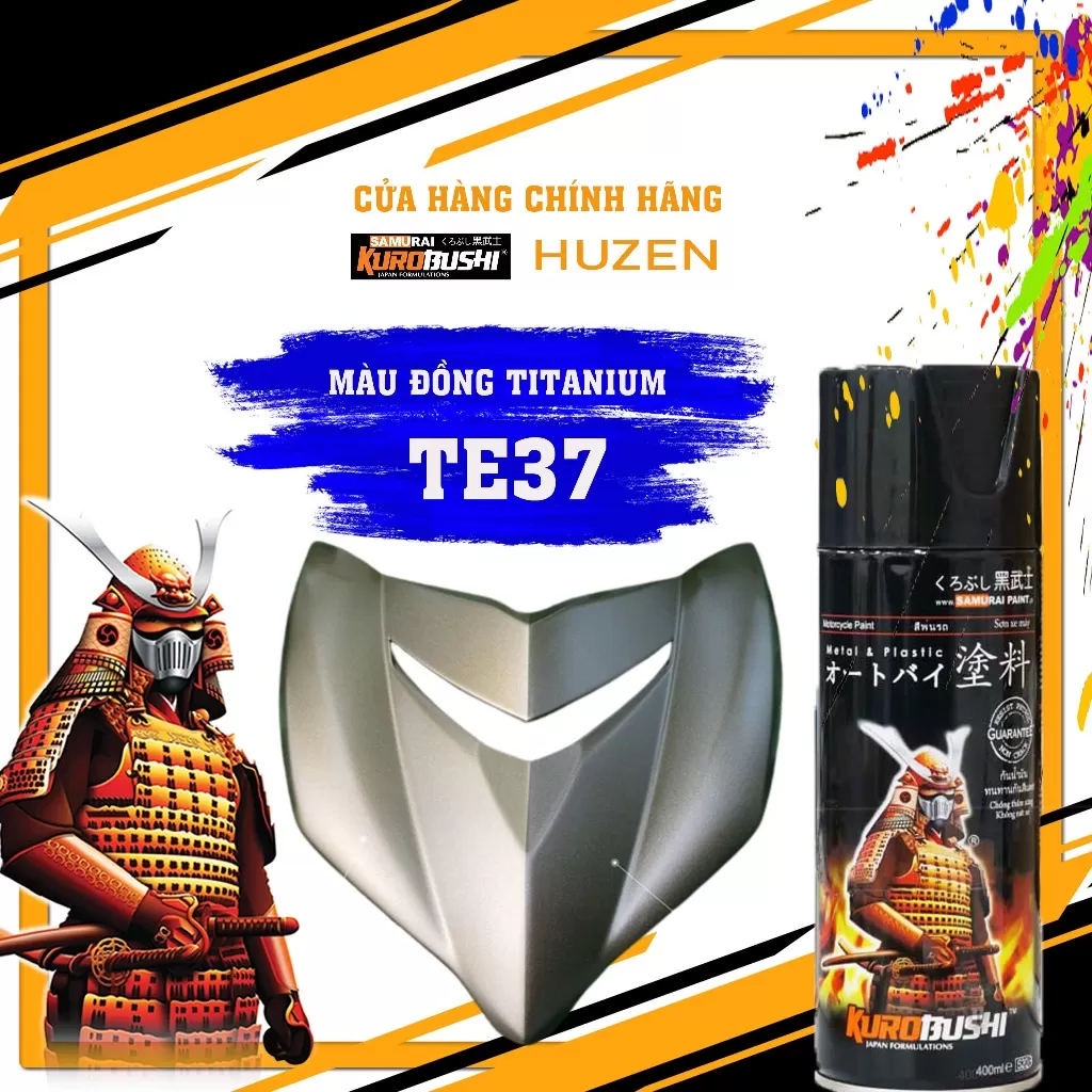 Sơn xịt Samurai TE37 Màu Xám Đồng ánh kim sang trọng, lên màu rõ, bám chắc, khô nhanh, hiệu ứng kim loại đẹp