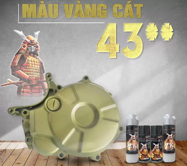 Sơn xịt Samurai 43 – màu be trơn trung tính, nhã nhặn, dễ phối màu, bám tốt, khô nhanh