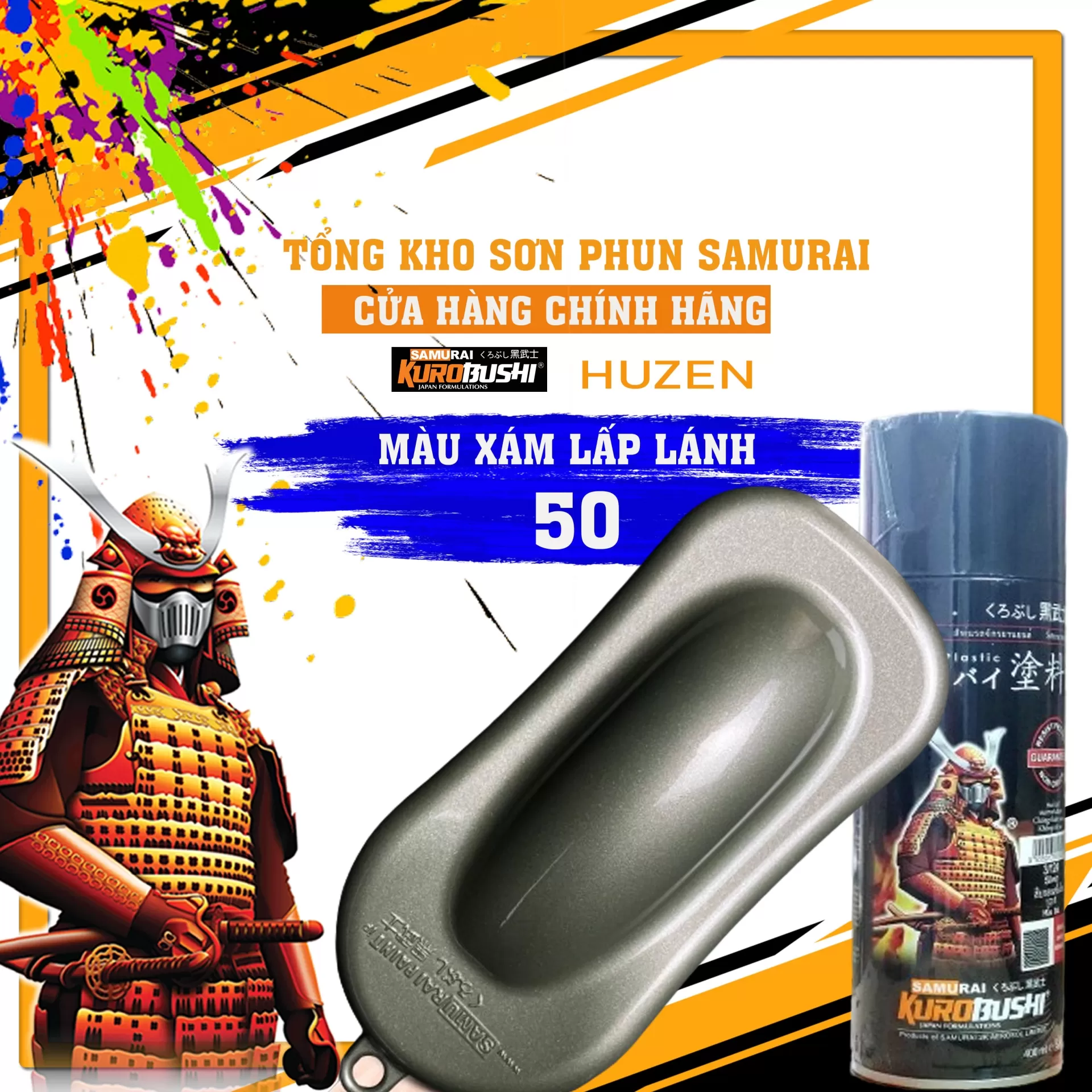 Sơn Xịt Samurai 50 Màu Xám Nhạt, dịu mắt, trẻ trung, bám tốt, khô nhanh