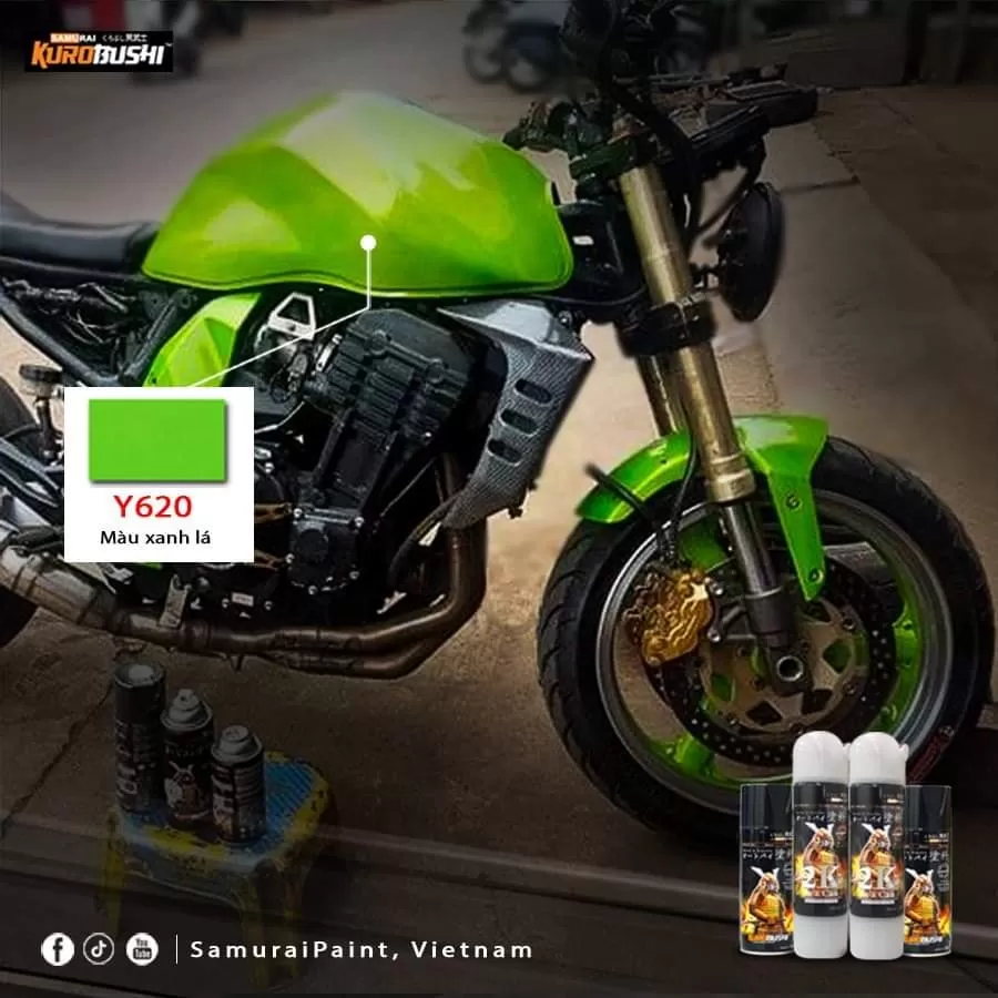 Sơn xịt Samurai Y620 màu xanh lá non – tươi mát, nổi bật, bám tốt, khô nhanh