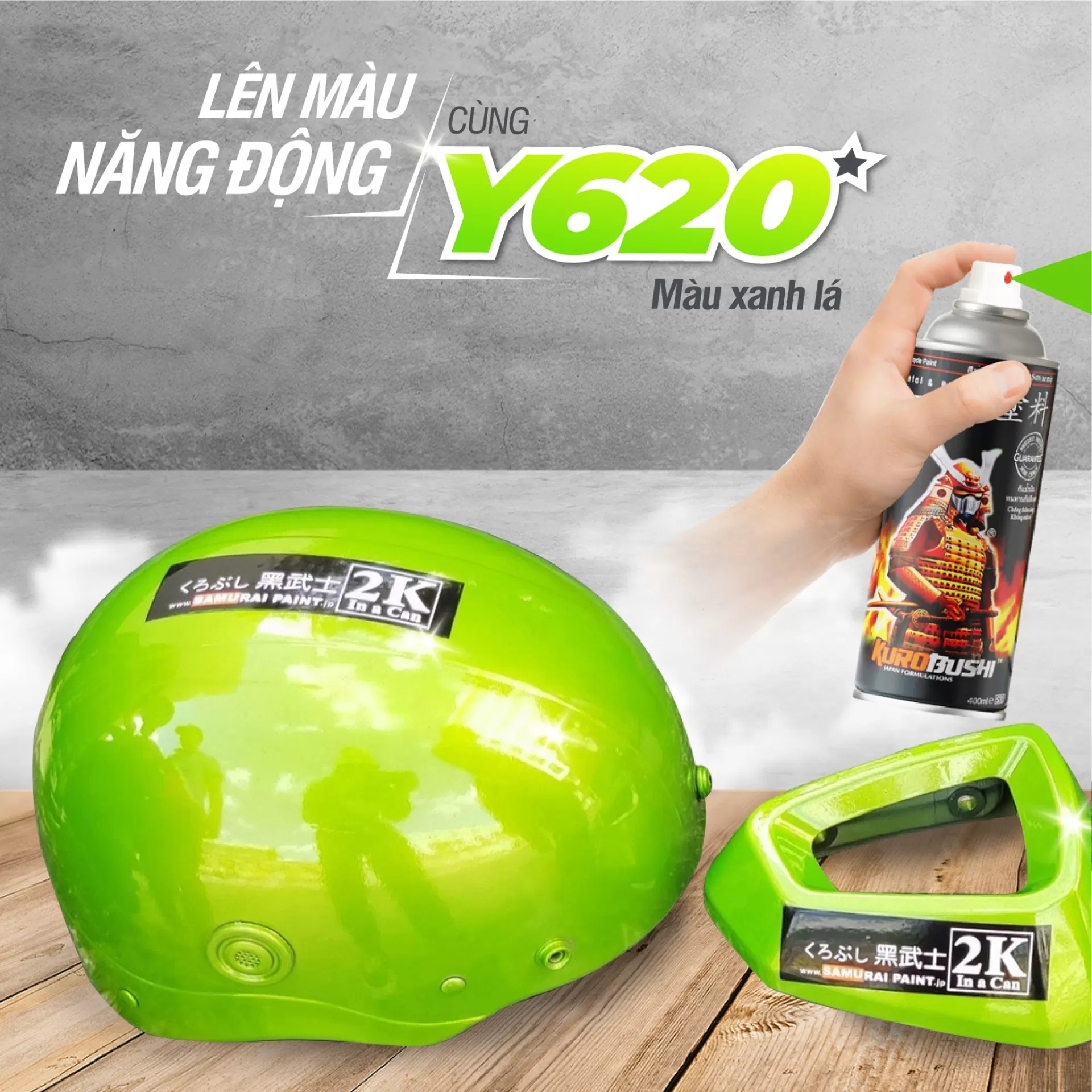 Sơn xịt Samurai Y620 màu xanh lá non – tươi mát, nổi bật, bám tốt, khô nhanh