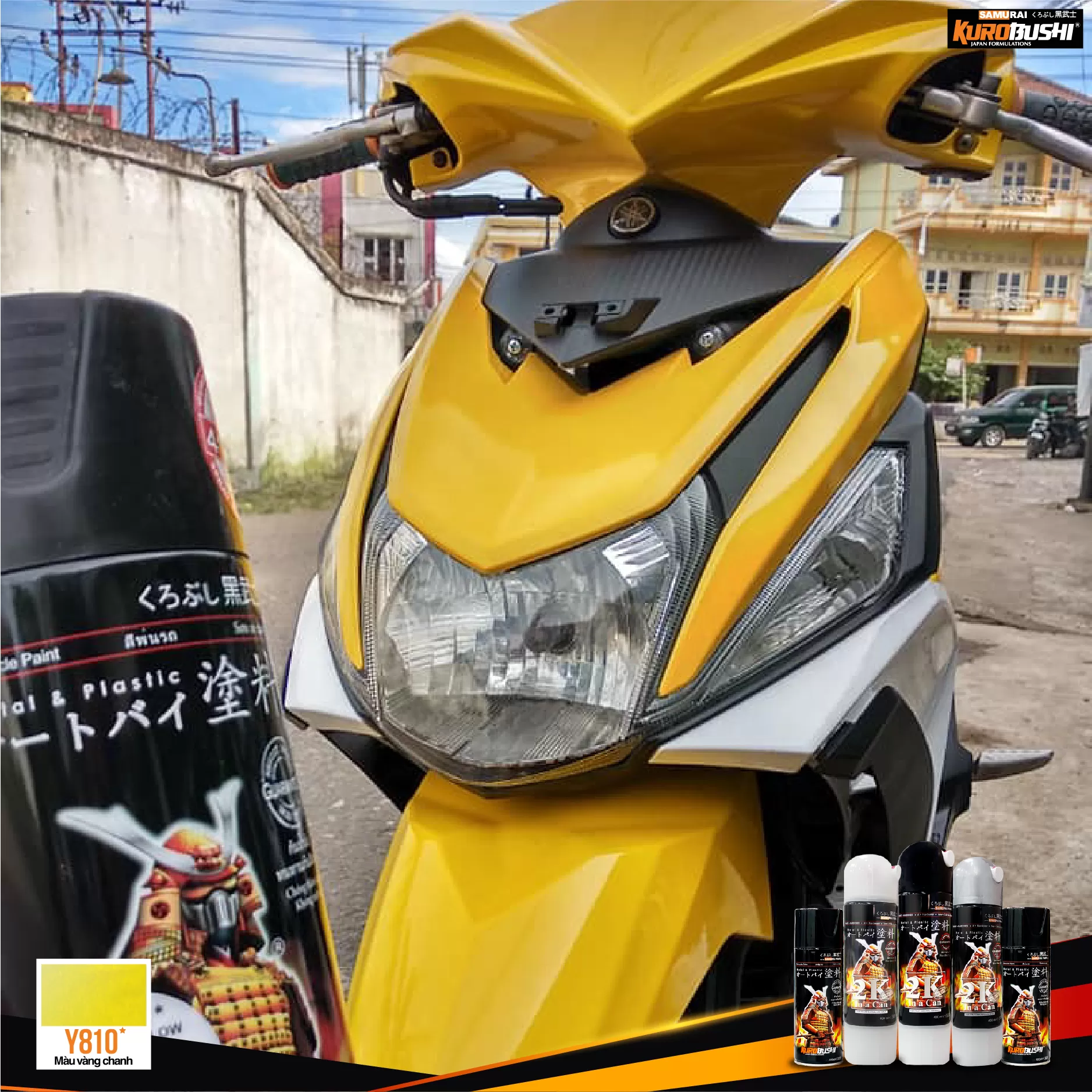 Sơn xịt Samurai Y810 màu vàng – nổi bật, tươi sáng, khô nhanh, bám chắc