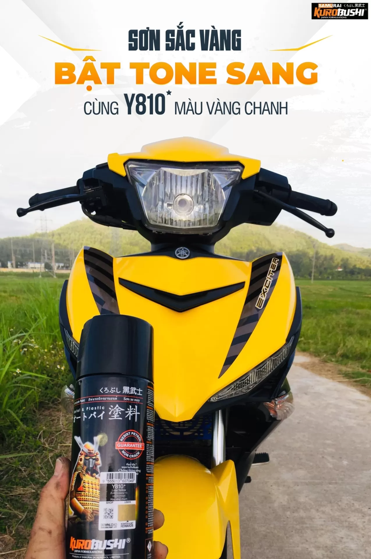 Sơn xịt Samurai Y810 màu vàng – nổi bật, tươi sáng, khô nhanh, bám chắc