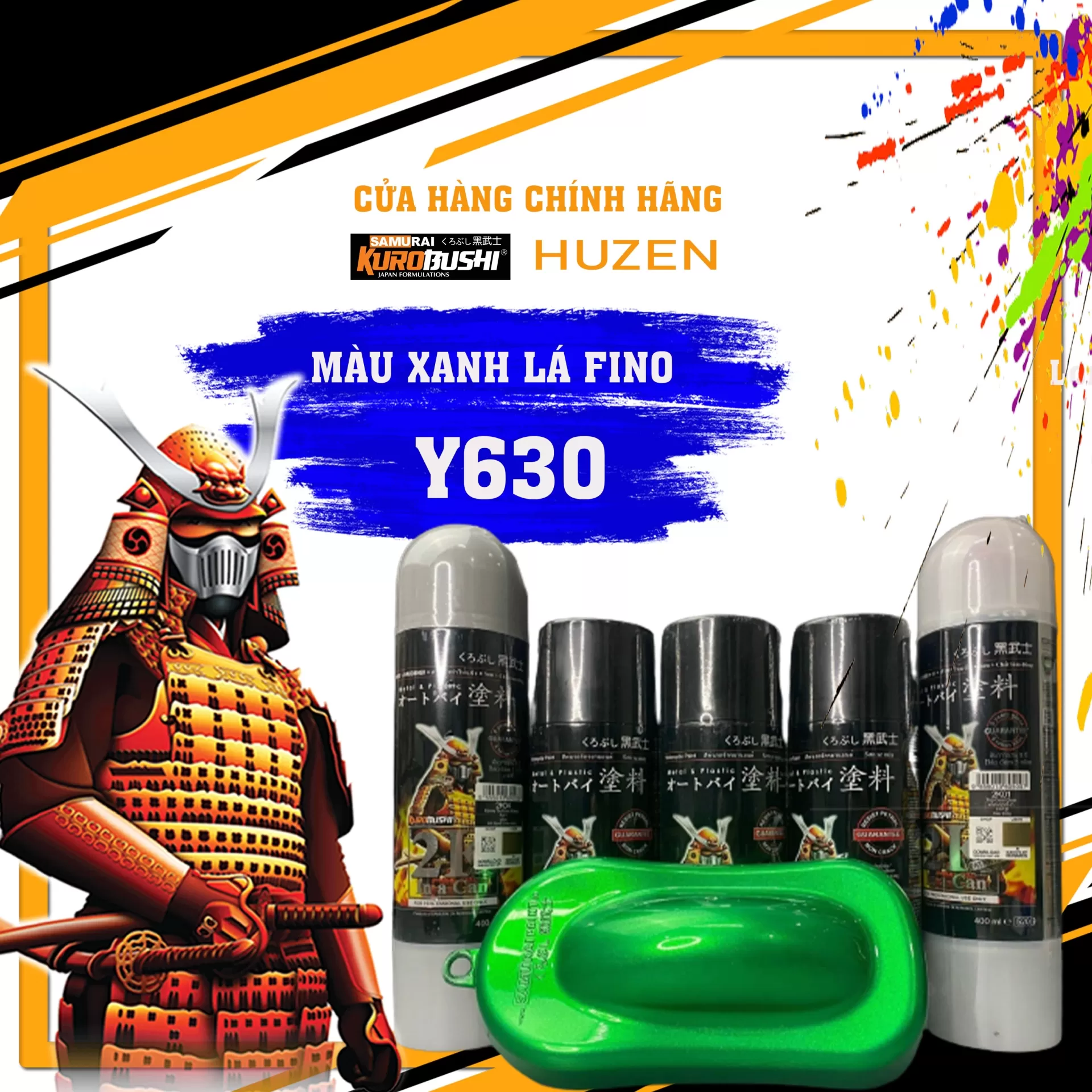 Sơn xịt Samurai Y630 – màu xanh lá tươi sáng, bám chắc, khô nhanh, đều màu, dễ thi công