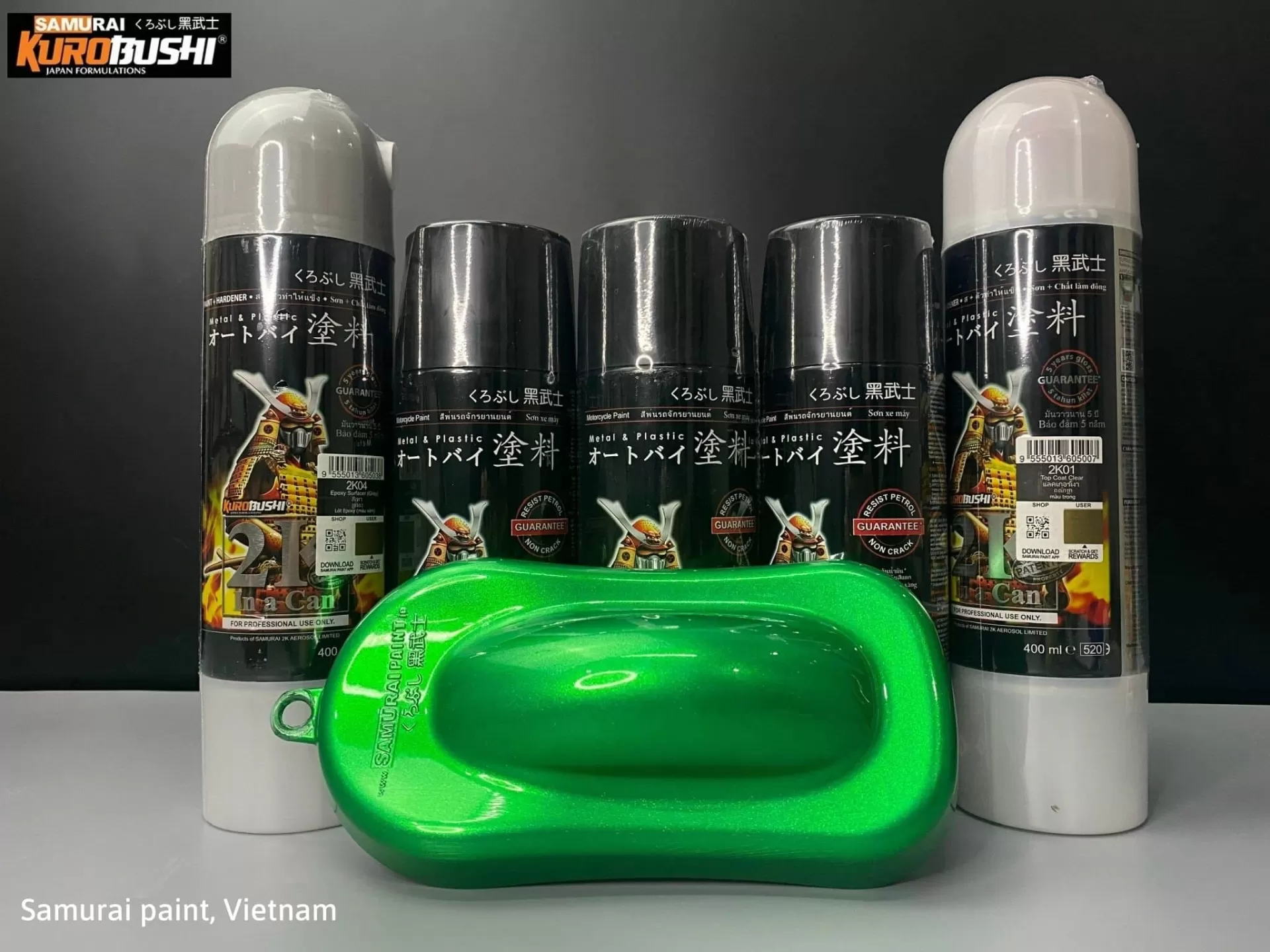 Sơn xịt Samurai Y630 – màu xanh lá tươi sáng, bám chắc, khô nhanh, đều màu, dễ thi công