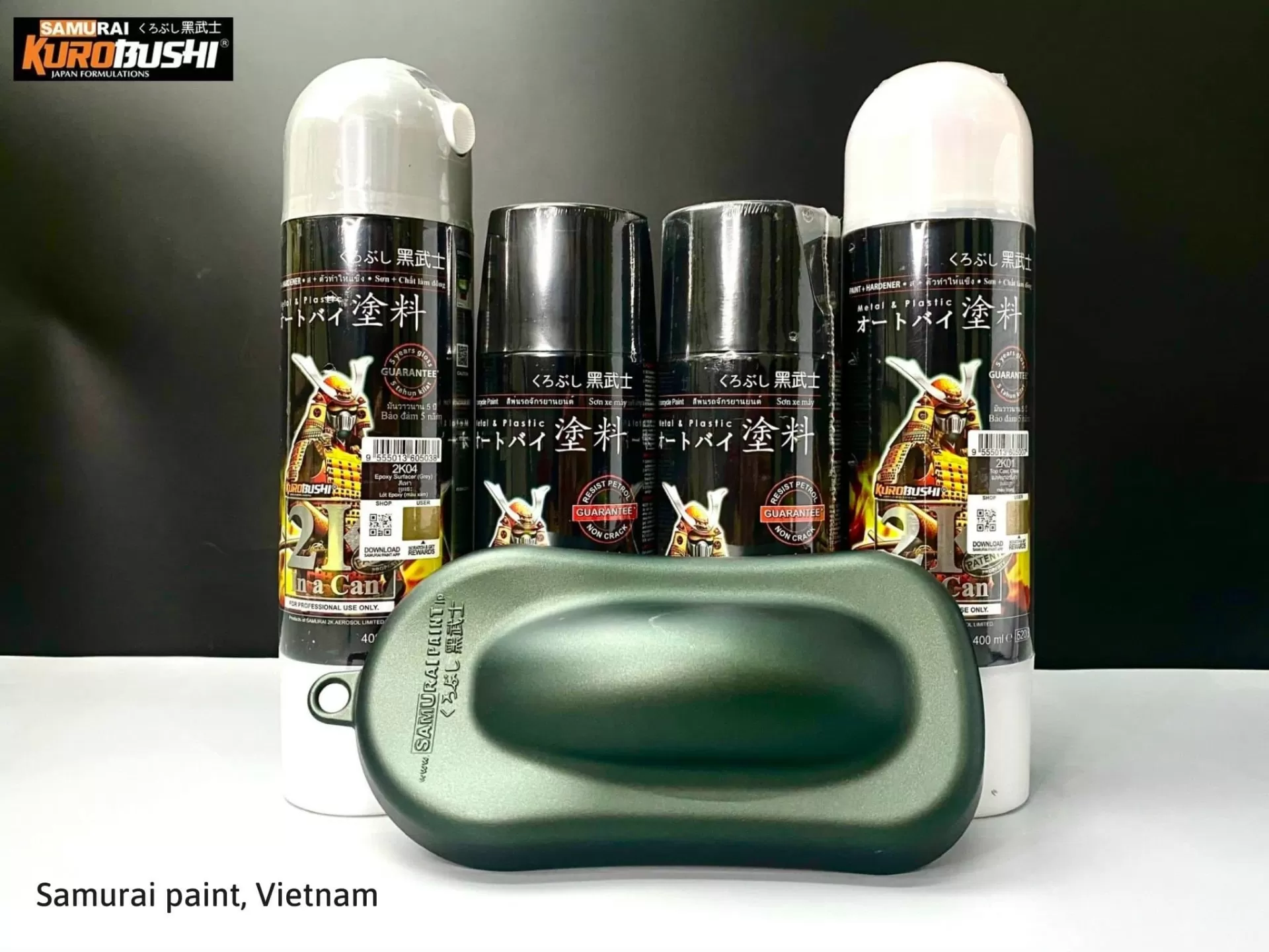 Sơn xịt Samurai Y9393 – màu xanh rêu cá tính, sắc xanh độc đáo, đều màu, khô nhanh, bám chắc