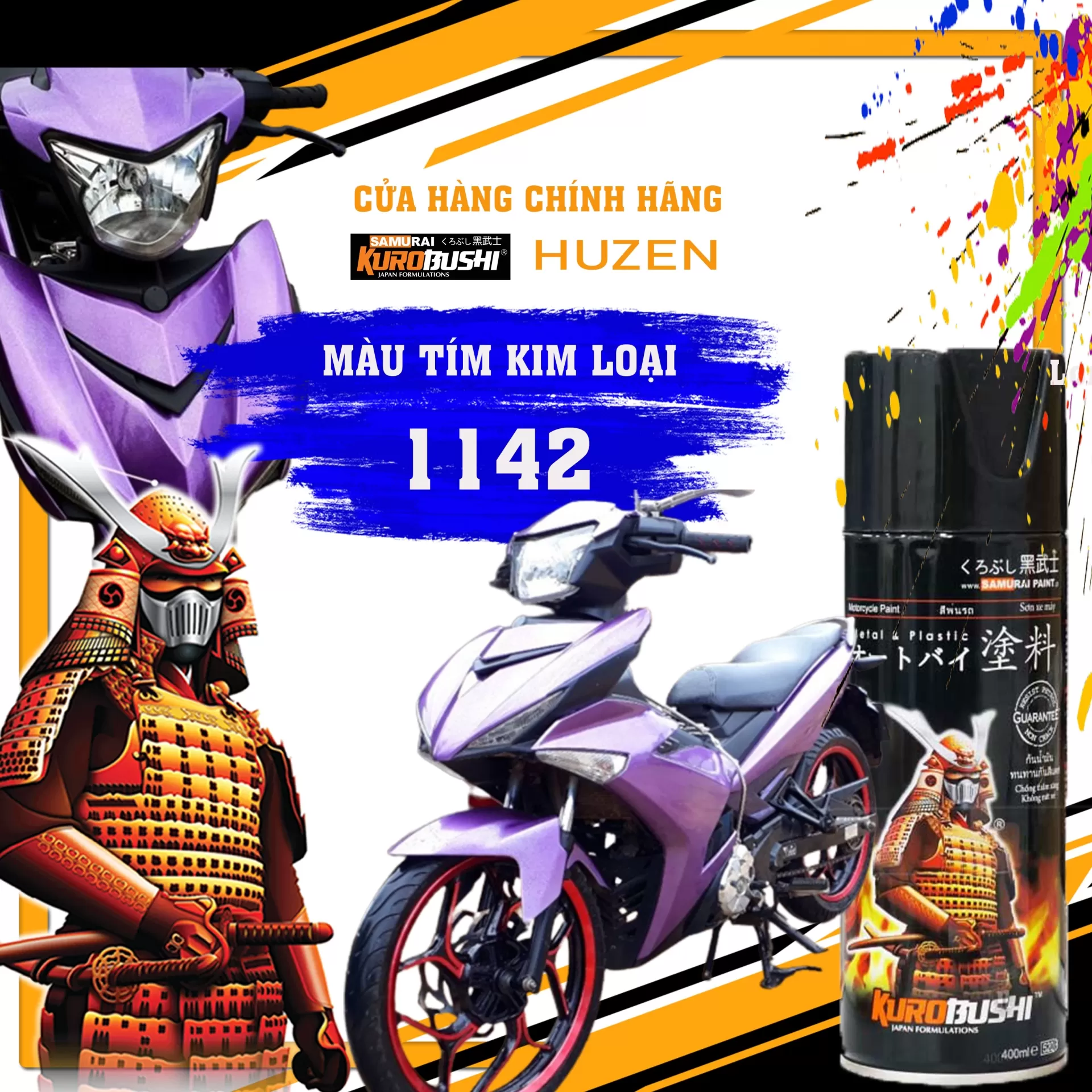 Sơn Xịt Samurai Màu Tím 1142 – Tím Cá Tính, Bền Màu, Bám Dính Tốt, Nhanh Khô