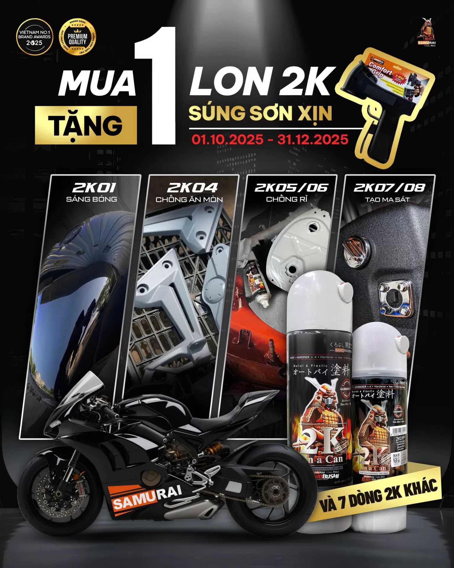 Siêu khuyến mãi: 1 lon 2K TẶNG 1 súng phun sơn cao cấp SAMURAI