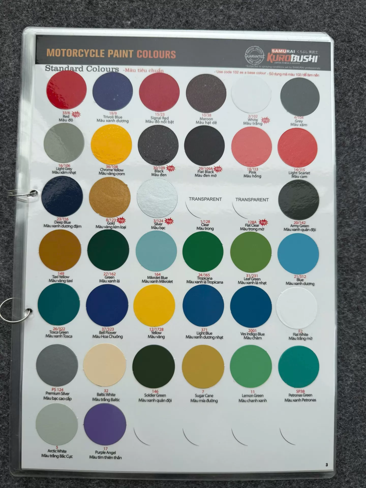 BẢNG MÀU SƠN SAMURAI