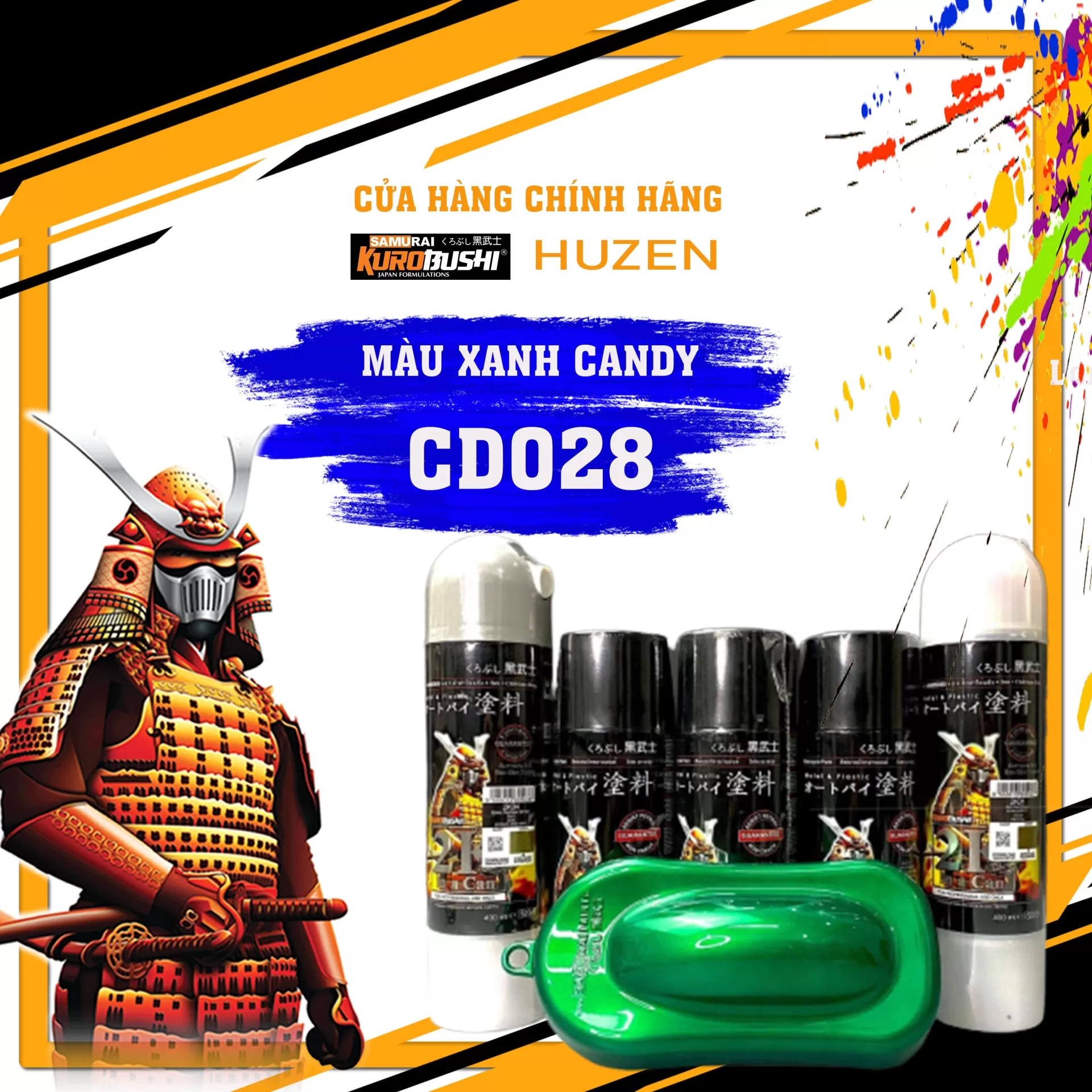 Sơn xịt Samurai CD028 – màu xanh đậm cá tính, sắc xanh mạnh mẽ, khô nhanh, bám chắc