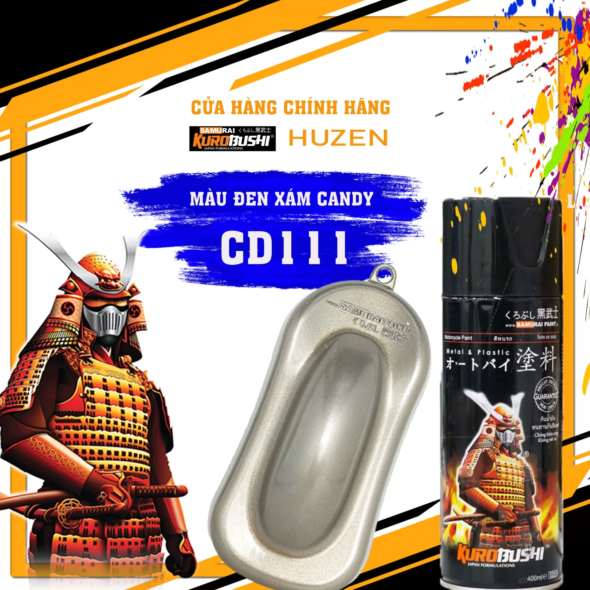Sơn xịt Samurai CD111 – màu đen trong độc đáo, tạo chiều sâu, bám tốt, khô nhanh, dễ thi công