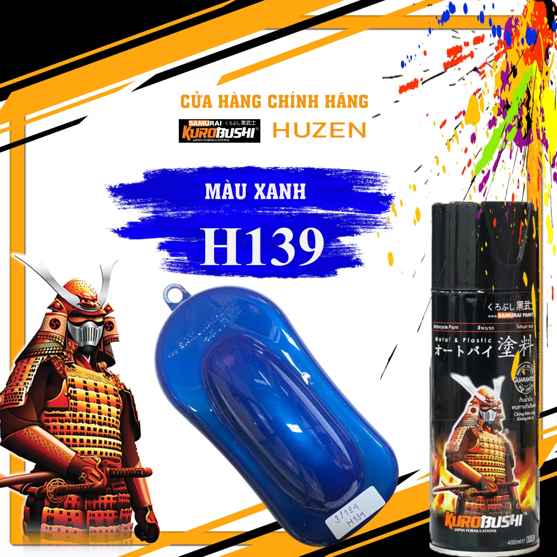 Sơn xịt Samurai H139 – Xanh Dương Candy Tươi Mới, Nổi Bật Mạnh Mẽ