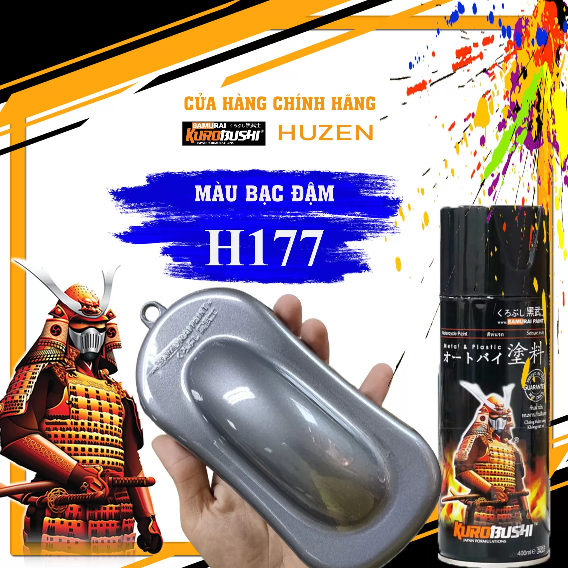 Sơn xịt Samurai H177 – Xám Đậm Ánh Kim Bám Chắc Màu Bền Đẹp