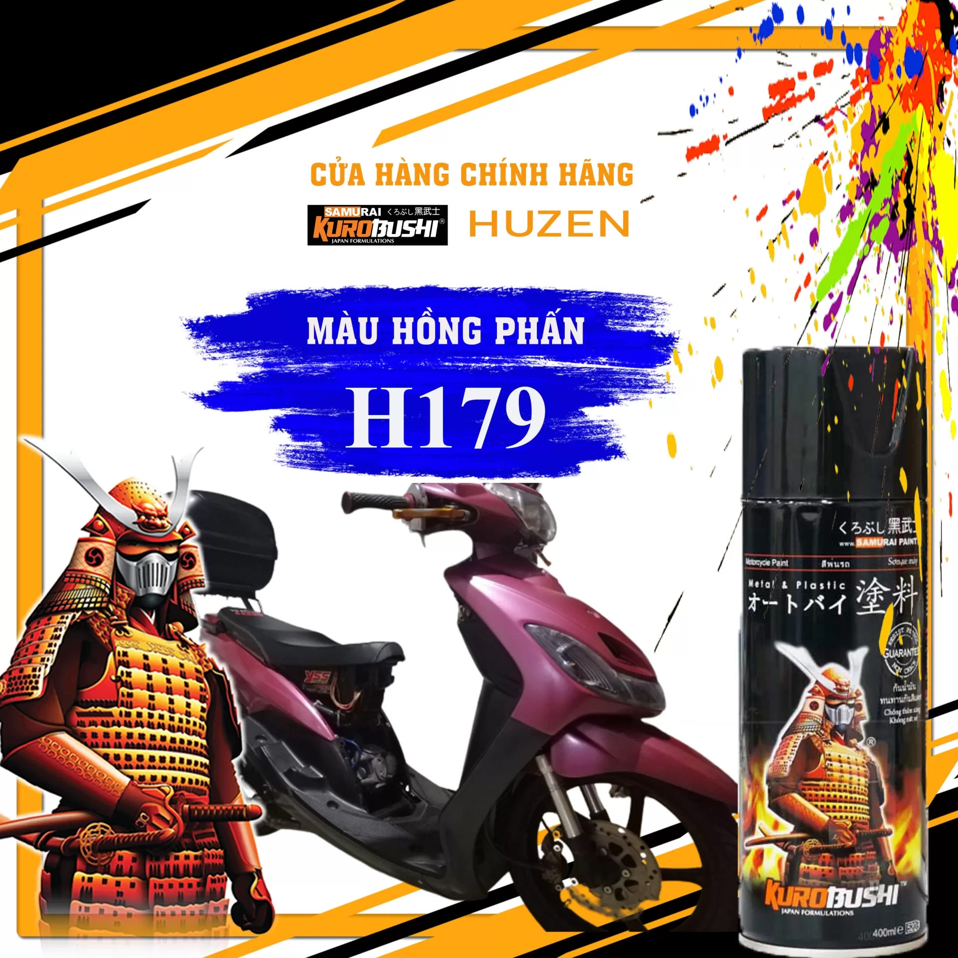 Sơn xịt Samurai H179 – Hồng Bóng Nổi Bật, Bám Dính Tốt, Màu Tươi Tắn