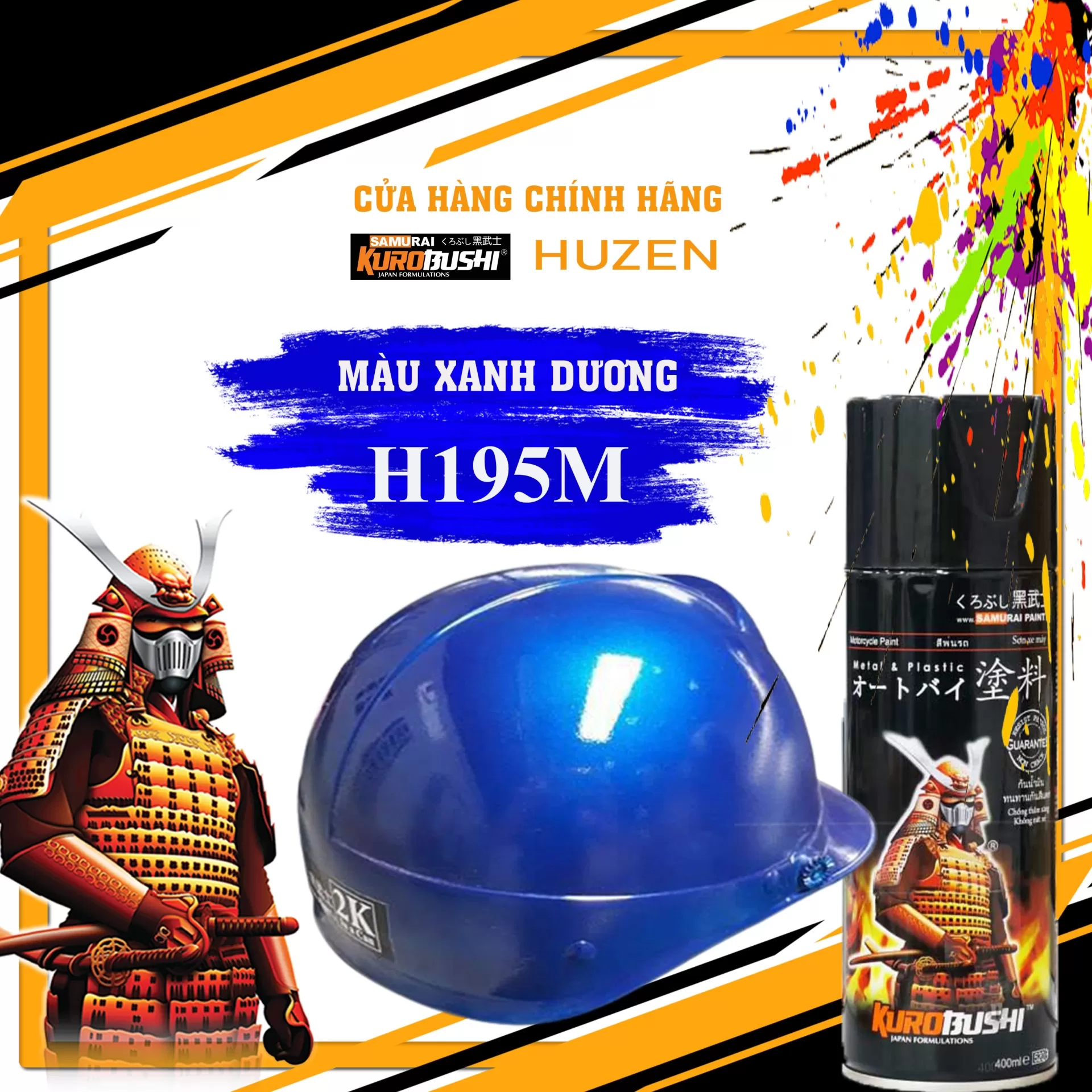 Sơn xịt Samurai H195M màu xanh dương đậm – bền màu, bám dính tốt, khô nhanh