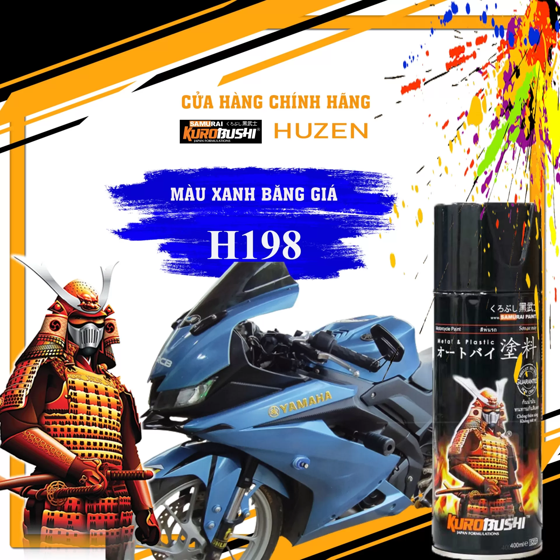Sơn xịt Samurai H198 màu xanh nhạt – nhẹ nhàng, tươi sáng, bền màu theo thời gian