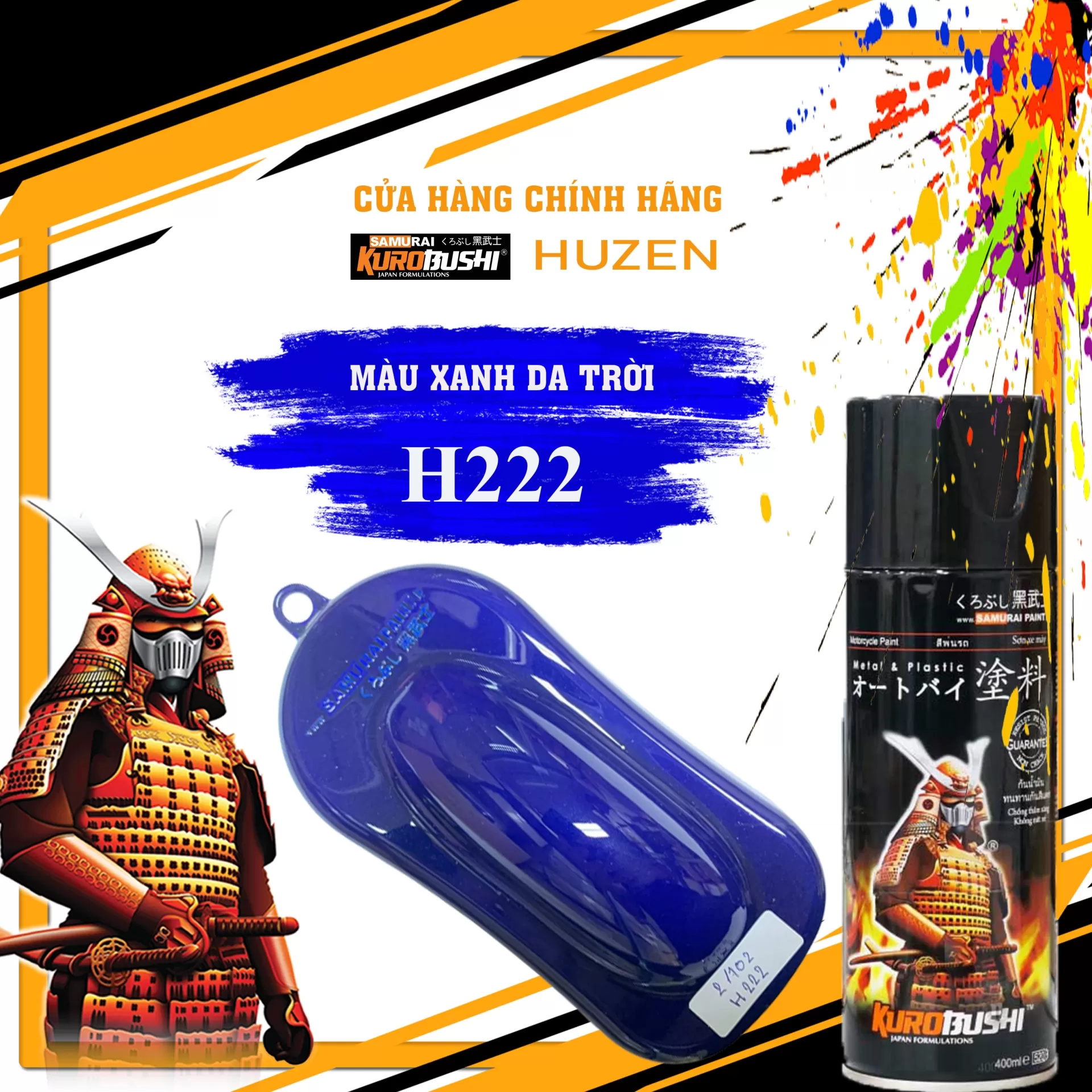 Sơn xịt Samurai H222 màu xanh đậm – cá tính, bền màu, nhanh khô, dễ thi công