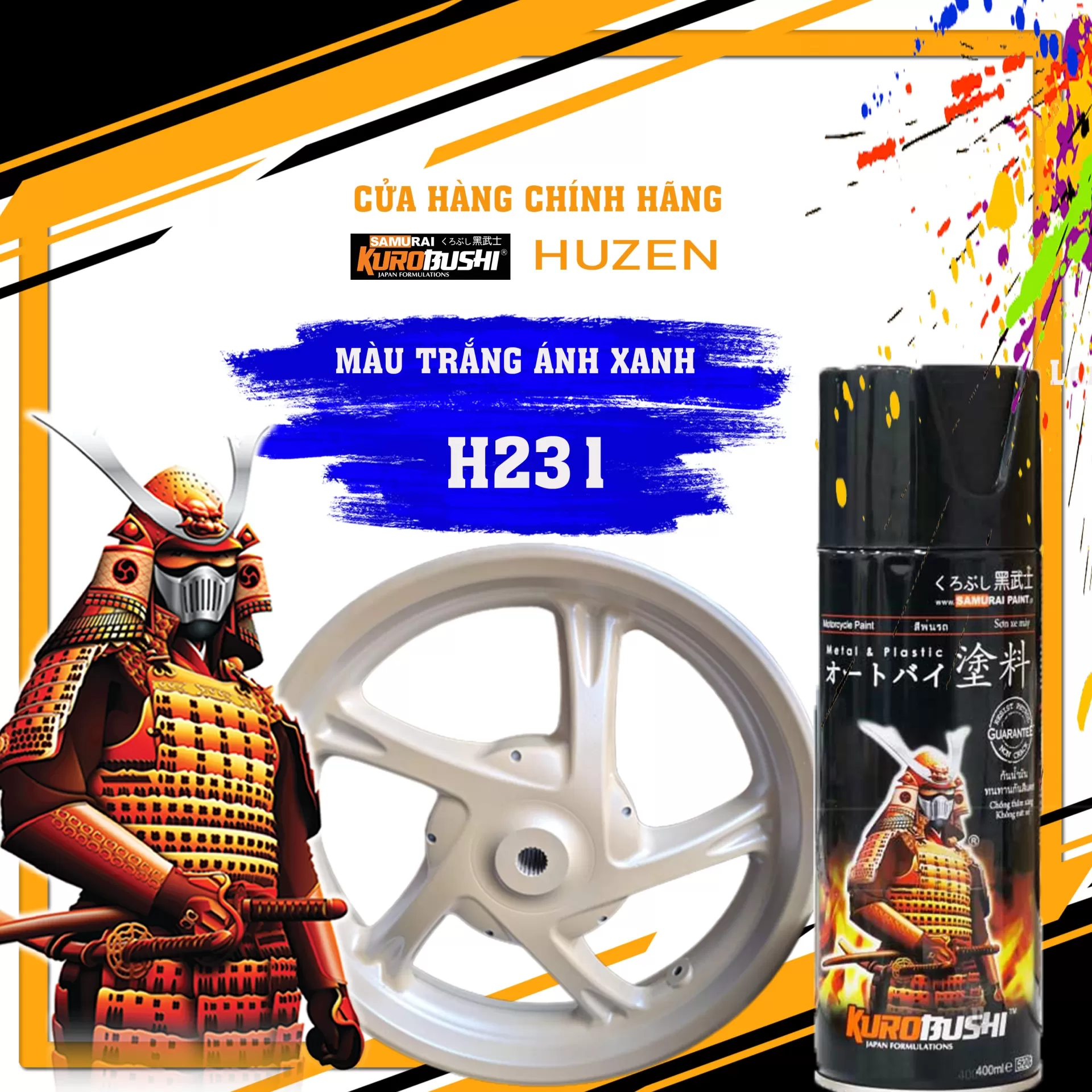 Sơn xịt Samurai H231 màu trắng ánh xanh – độc đáo, mát mắt, bền đẹp, nhanh khô