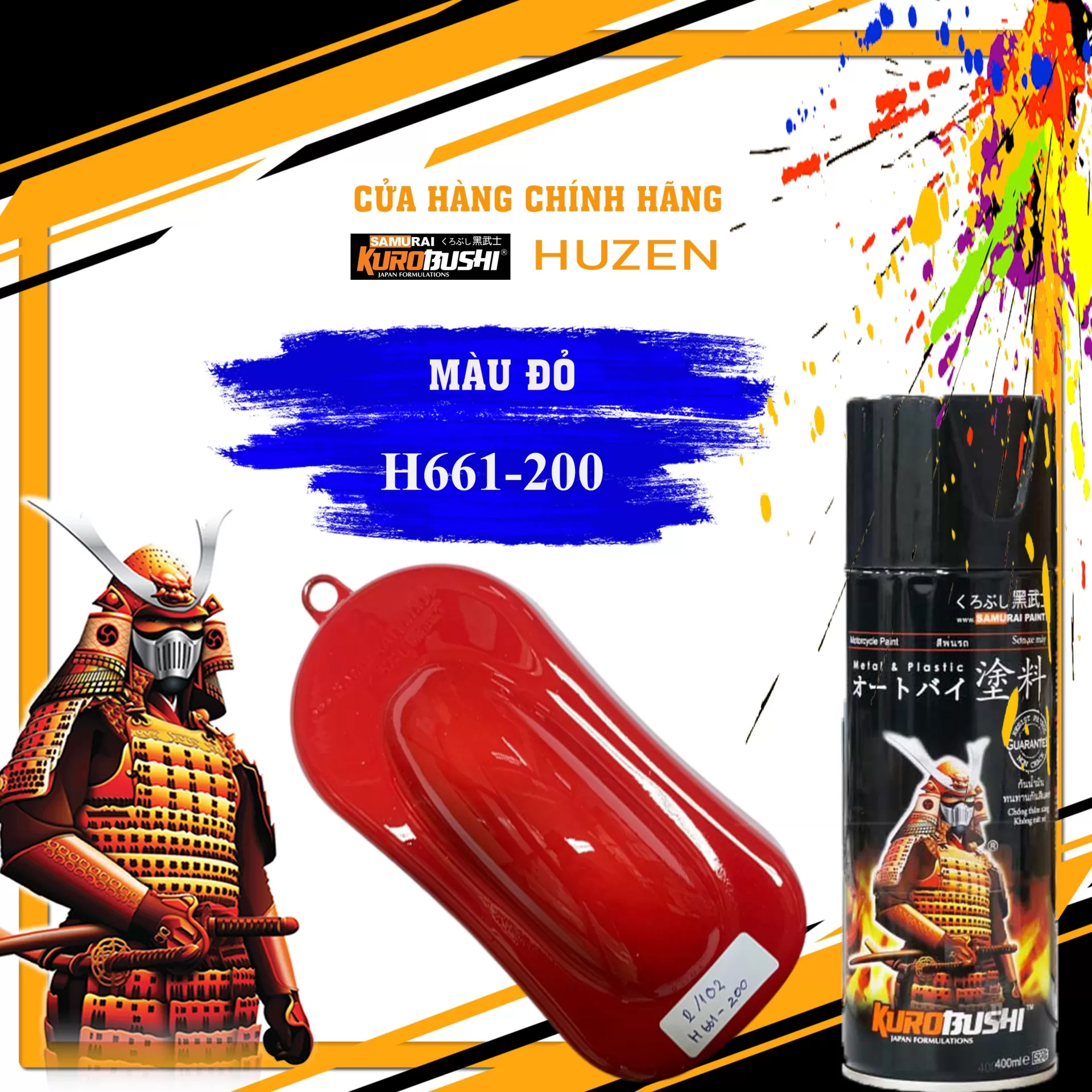 Sơn xịt Samurai H661-200 màu đỏ – nổi bật, mạnh mẽ, bền màu, nhanh khô