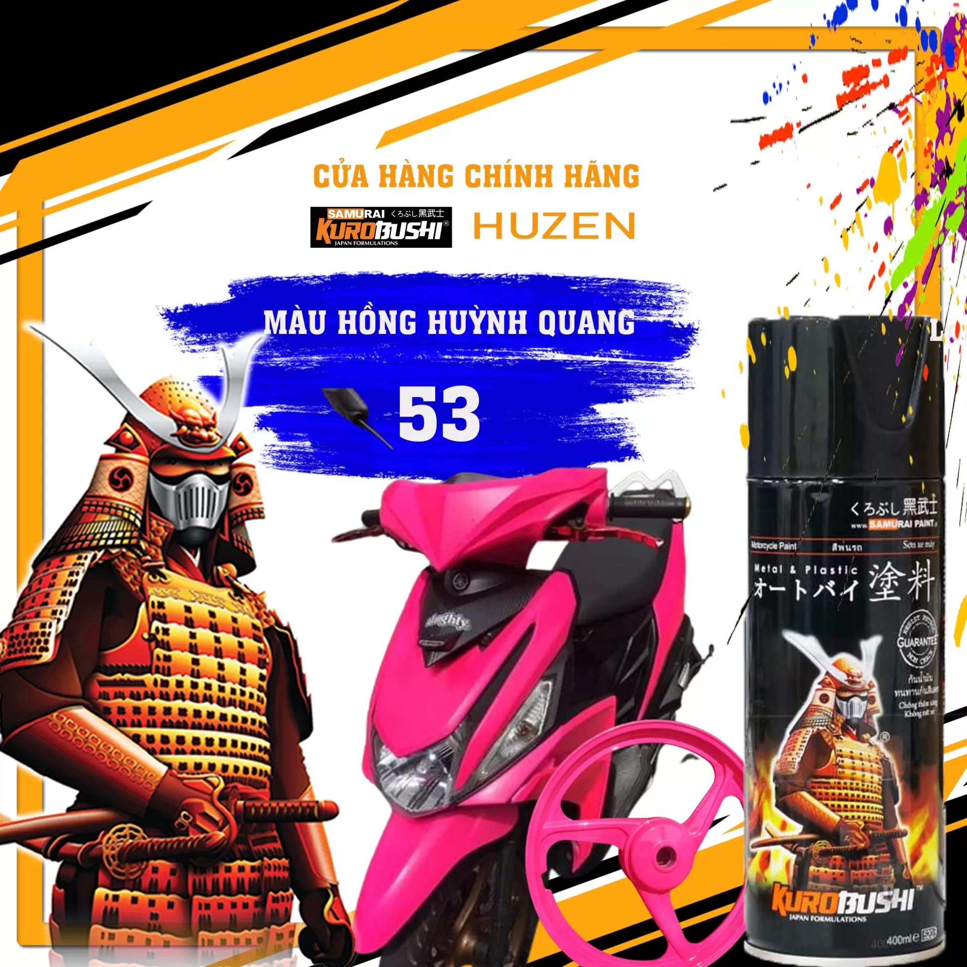 Sơn xịt Samurai 53 màu hồng – nữ tính, tươi tắn, khô nhanh, bám chắc