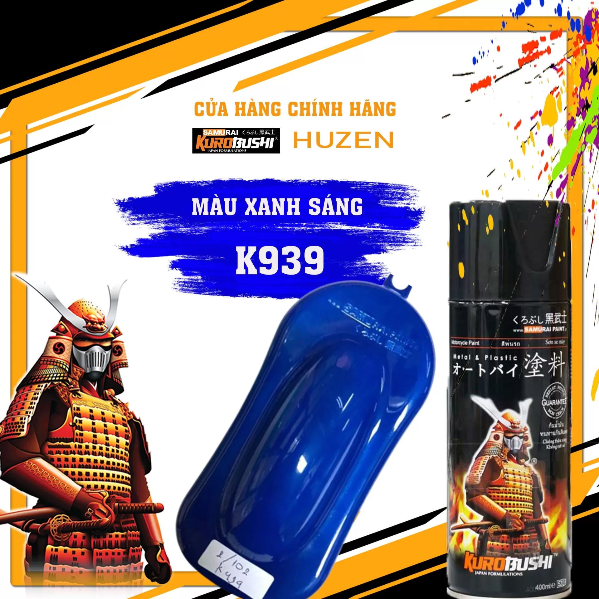 Sơn xịt Samurai K939 màu xanh ánh kim – nổi bật, sáng bóng, khô nhanh, bám chắc