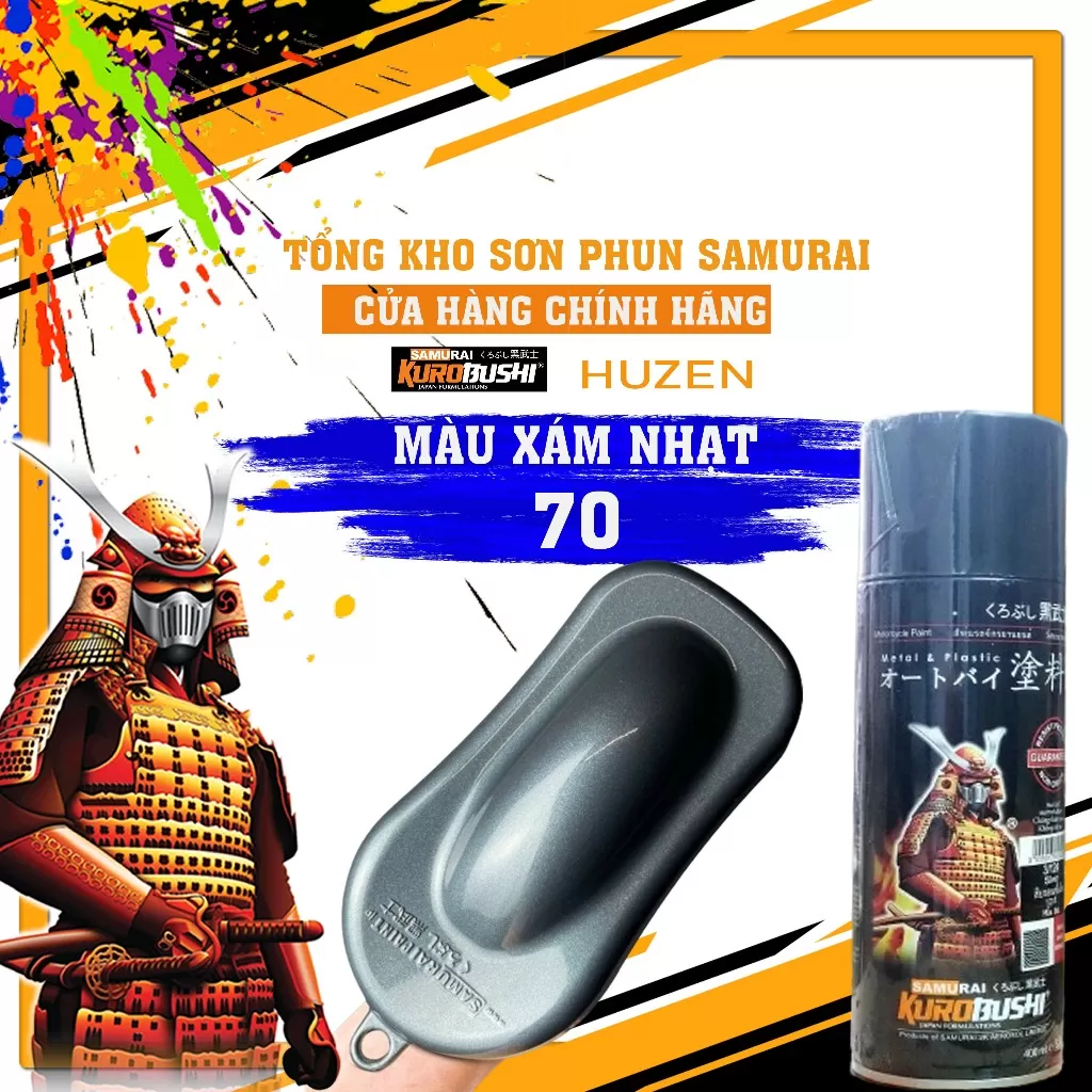 Sơn Xịt Samurai 70  Màu Xám Nhạt, khô nhanh, bám chắc, dễ thi công