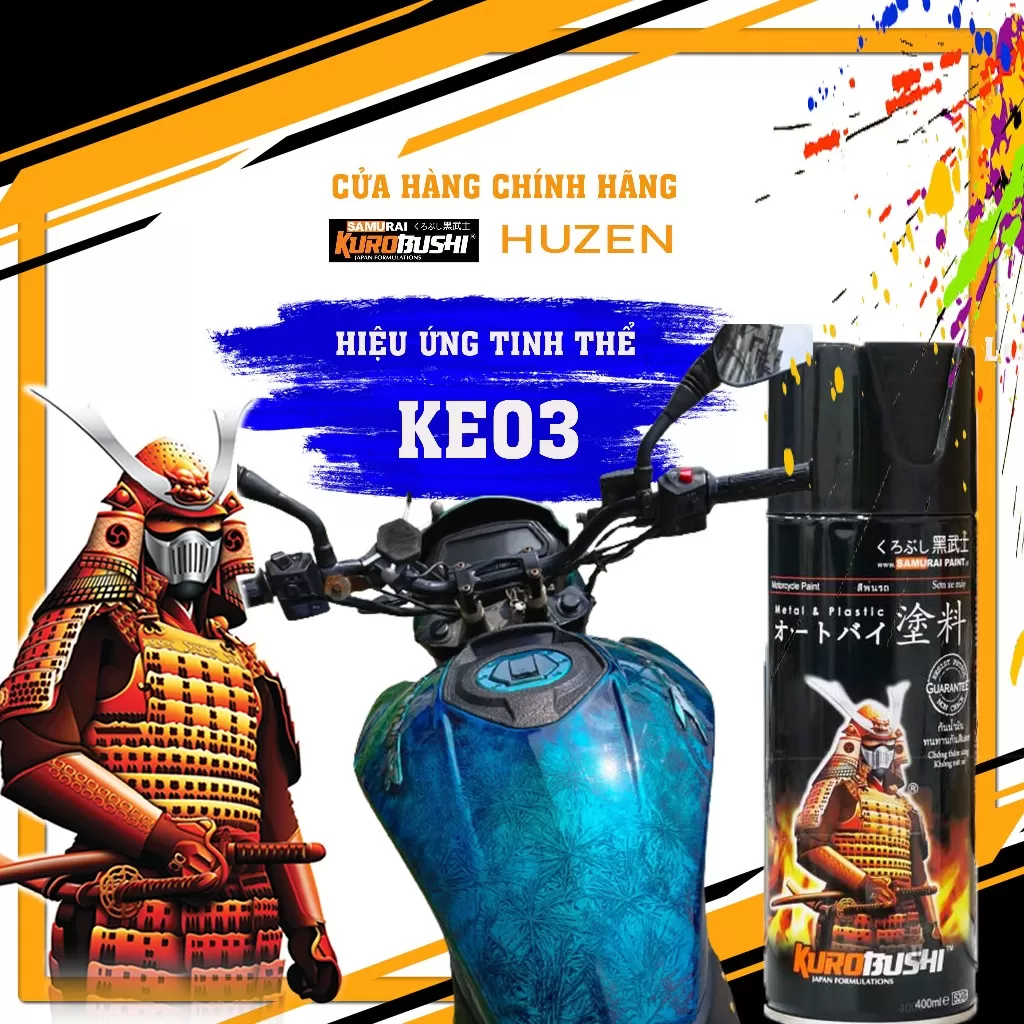 Sơn xịt hiệu ứng vân bông tuyết Samurai KE03 – họa tiết tuyết rơi độc đáo, vân trắng nổi bật, khô nhanh, bám tốt