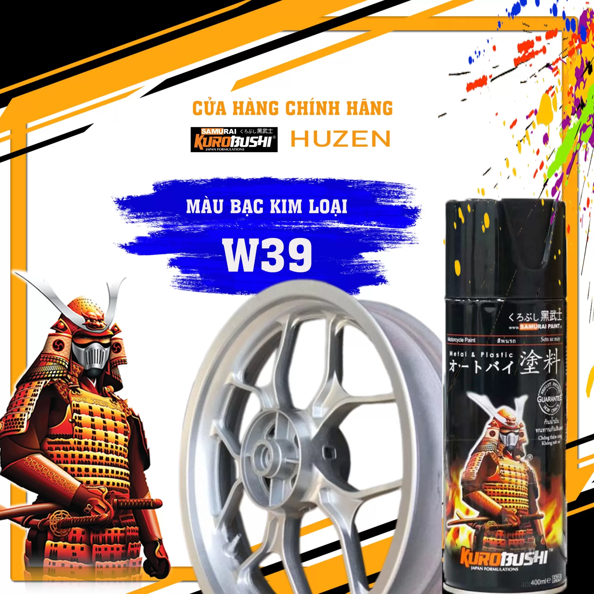 Sơn Xịt Samurai W39 Màu Bạc Ánh Kim – sáng bóng, sang trọng, bám chắc, khô nhanh