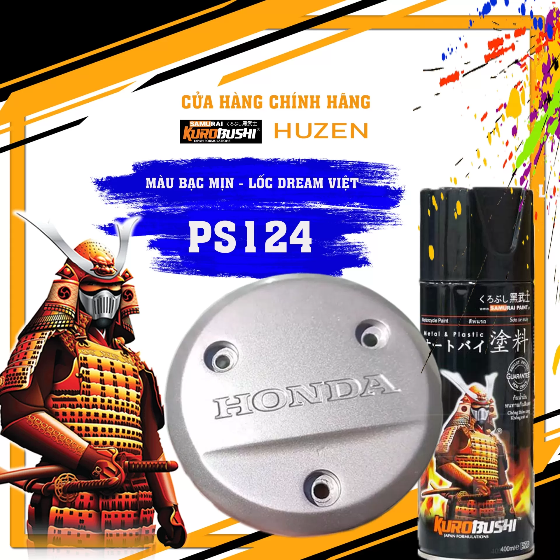 Sơn xịt Samurai PS124 màu bạc trơn – bề mặt nhẵn mịn, đều màu, khô nhanh, bám chắc