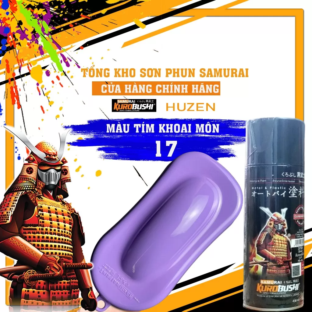 Sơn xịt Samurai 17 Màu Tím Thiên Thần Ngọt Ngào, Nữ Tính, Bề Mặt Mịn, Bám Tốt, Khô Nhanh.