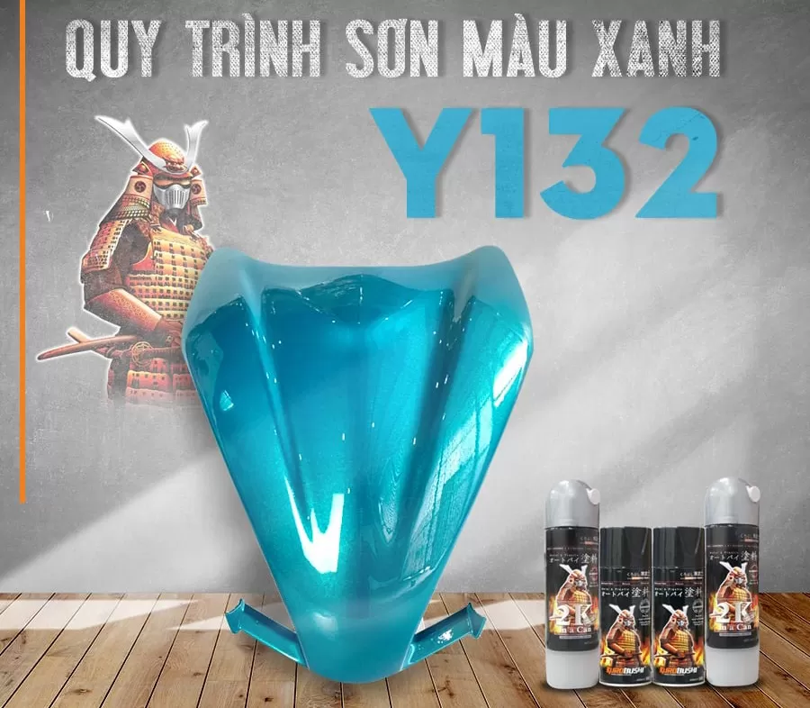 Sơn xịt Samurai Y132 – màu xanh nổi bật, sắc xanh tươi sáng, đều màu, bám chắc, khô nhanh