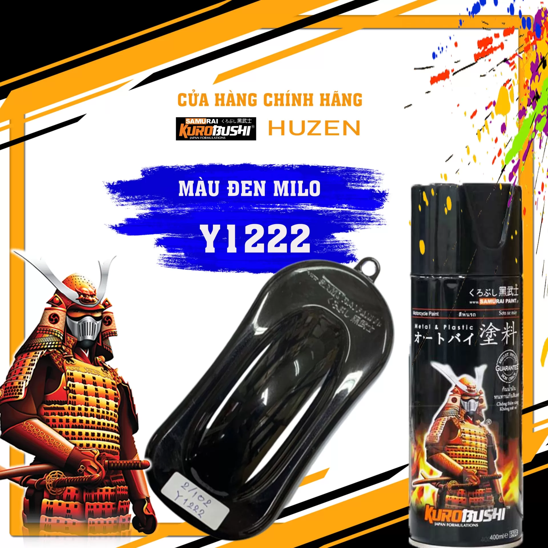 Sơn xịt Samurai Y1222 màu đen ánh kim – mạnh mẽ, huyền bí, bám chắc, khô nhanh