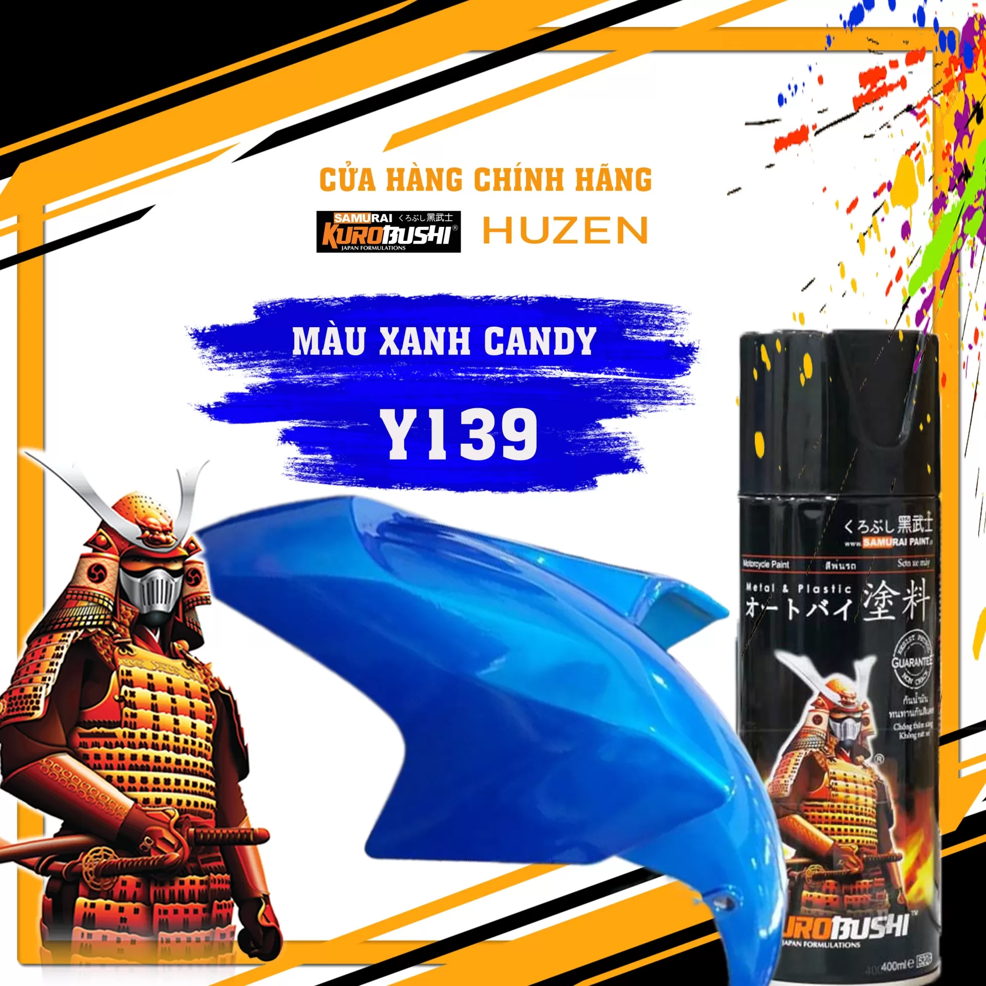Sơn Xịt Samurai Y139 Màu Xanh Candy– tươi sáng, độc đáo, bám tốt, khô nhanh