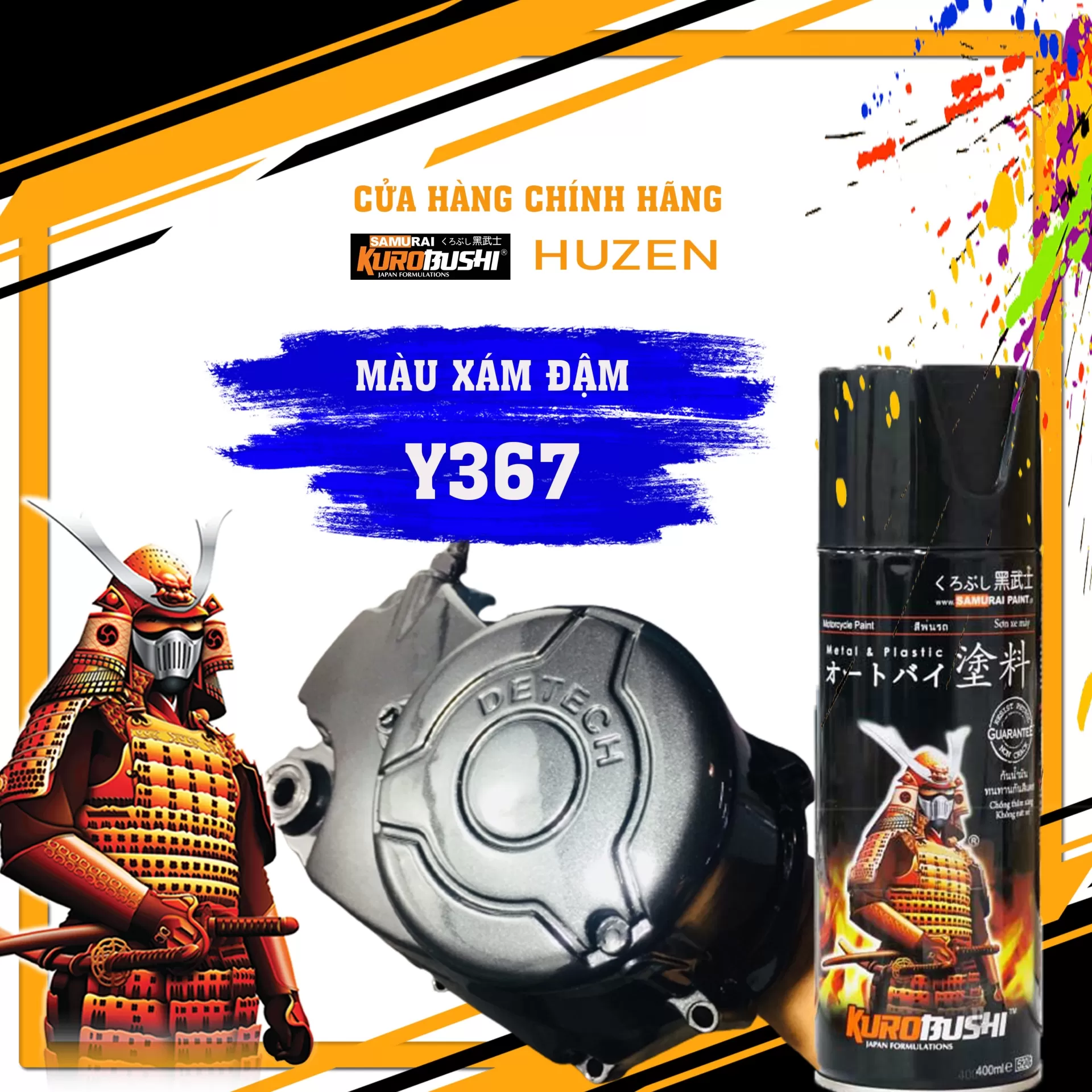 Sơn xịt Samurai Y367 màu xám ánh kim – tinh tế, hiện đại, bám chắc, khô nhanh