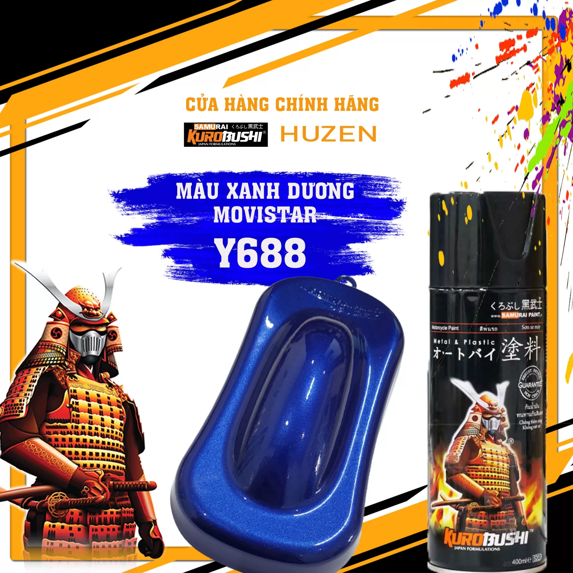 Sơn xịt Samurai Y688 màu xanh đậm – mạnh mẽ, bền màu, bám chắc, khô nhanh