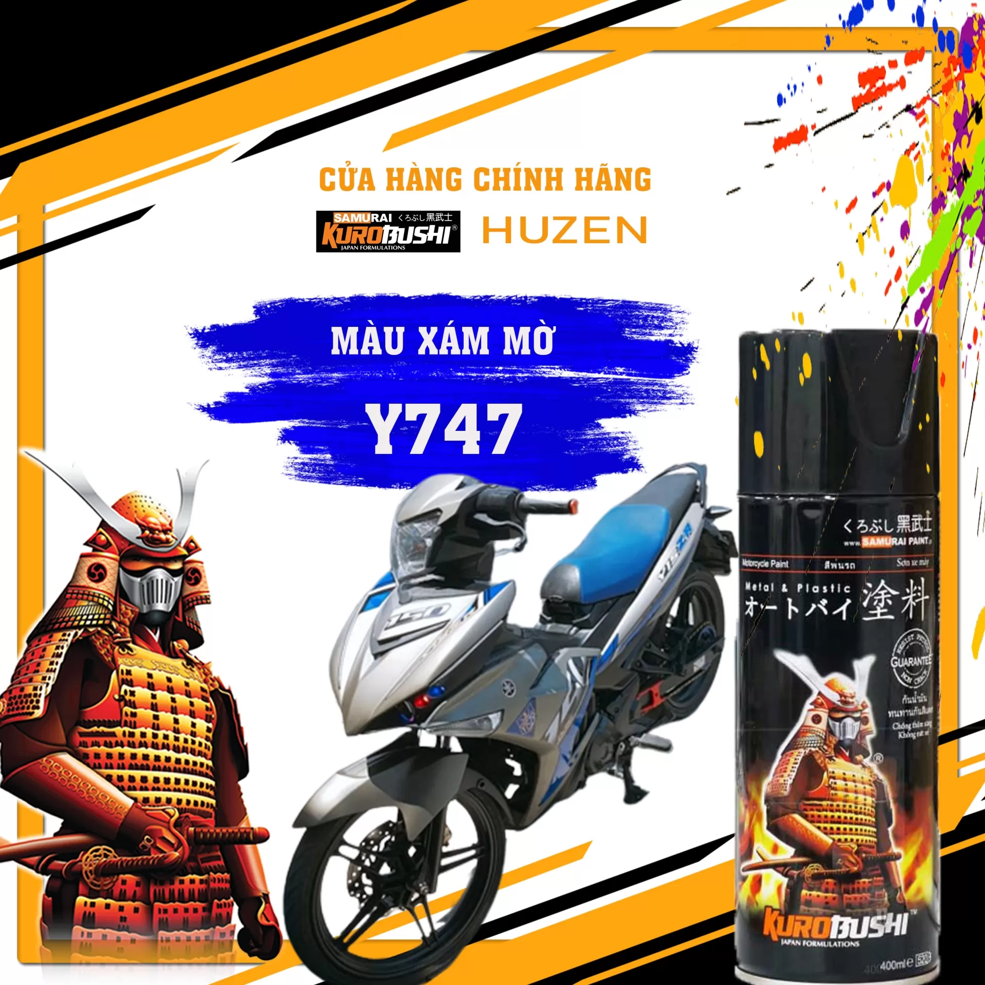 Sơn xịt Samurai Y747 màu xám nhám – cứng cáp, hiện đại, bám chắc, khô nhanh